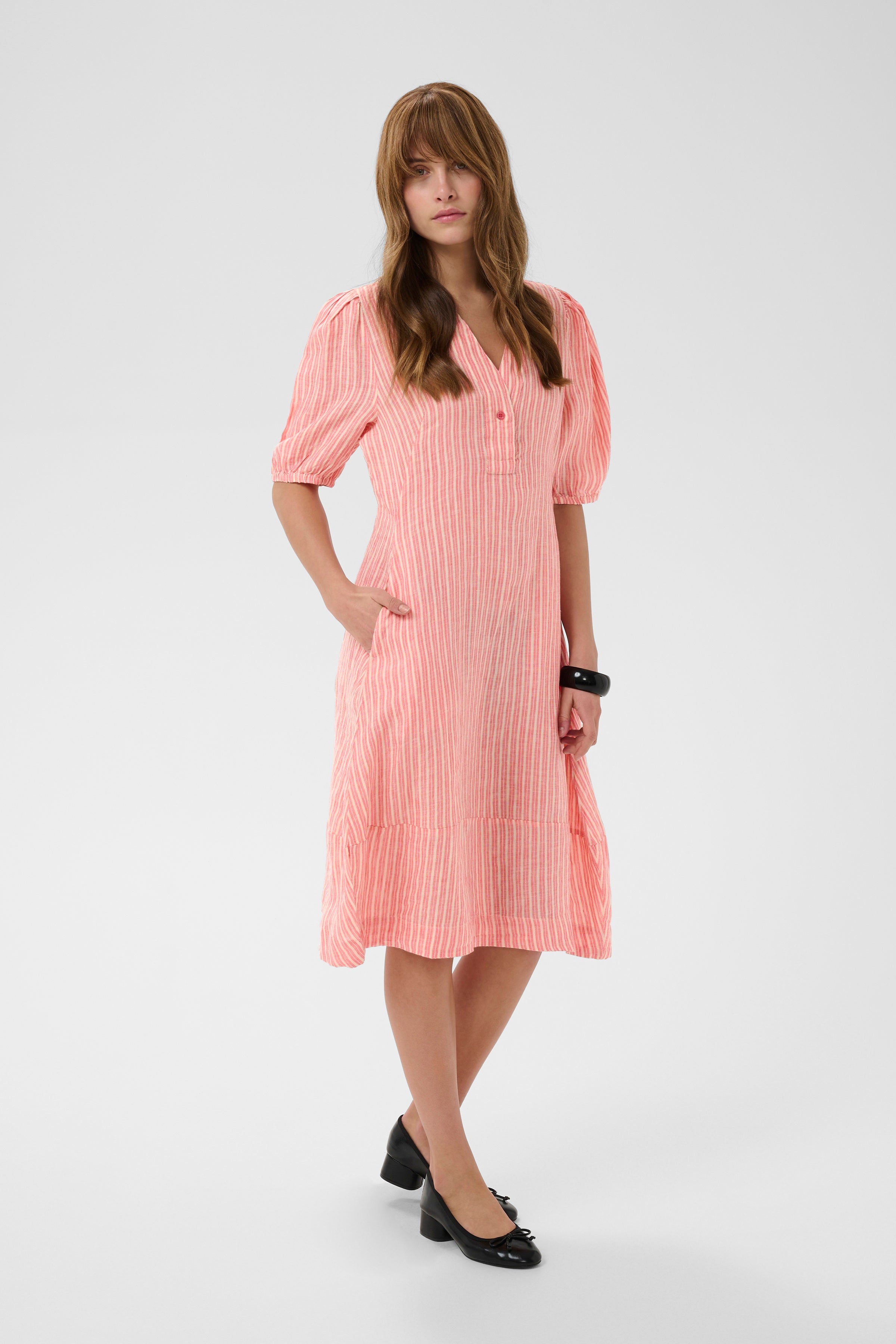 Aniela Molly SS Placket Dress  - Sugar Coral/Whitecap Stripe
