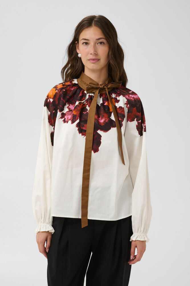 JULISSA BLOUSE - GARDENIA WITH PINK/BROWN