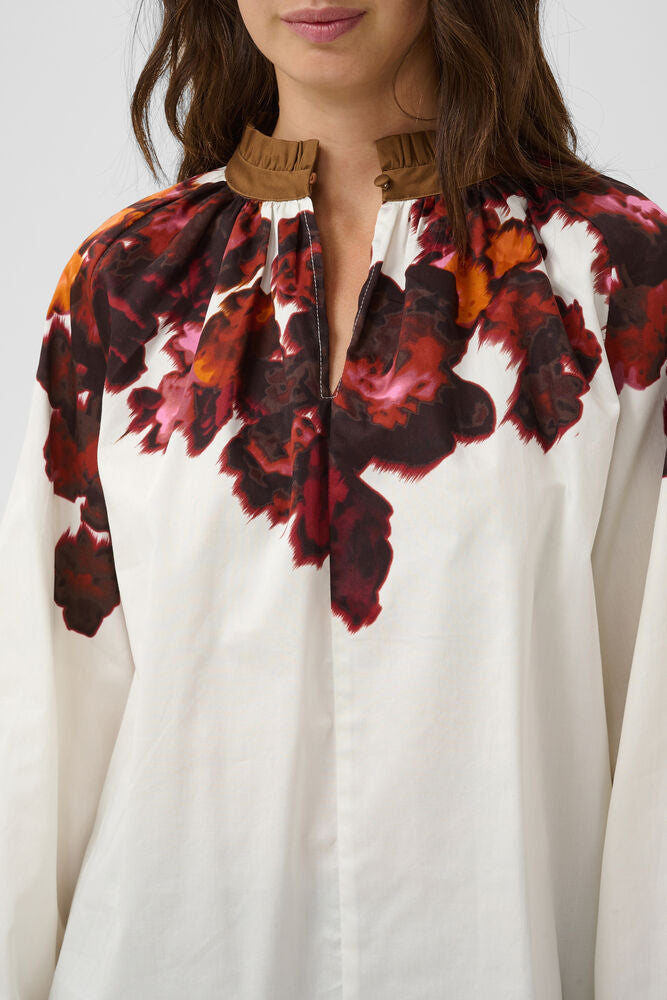 JULISSA BLOUSE - GARDENIA WITH PINK/BROWN