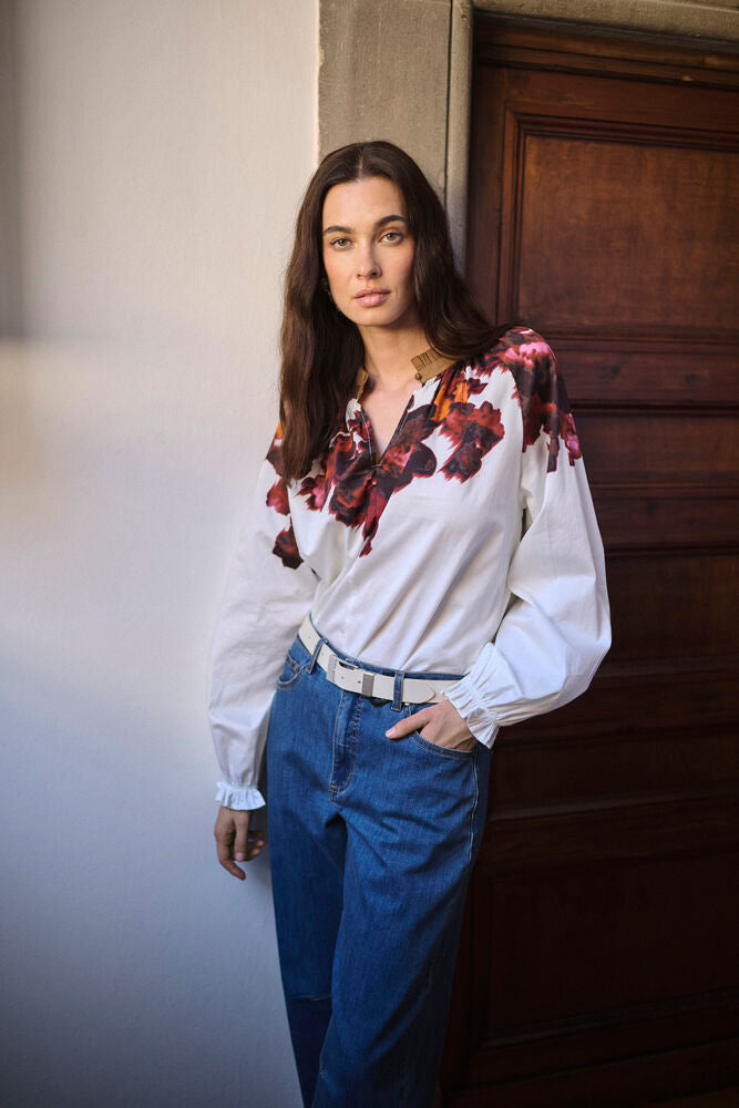 JULISSA BLOUSE - GARDENIA WITH PINK/BROWN