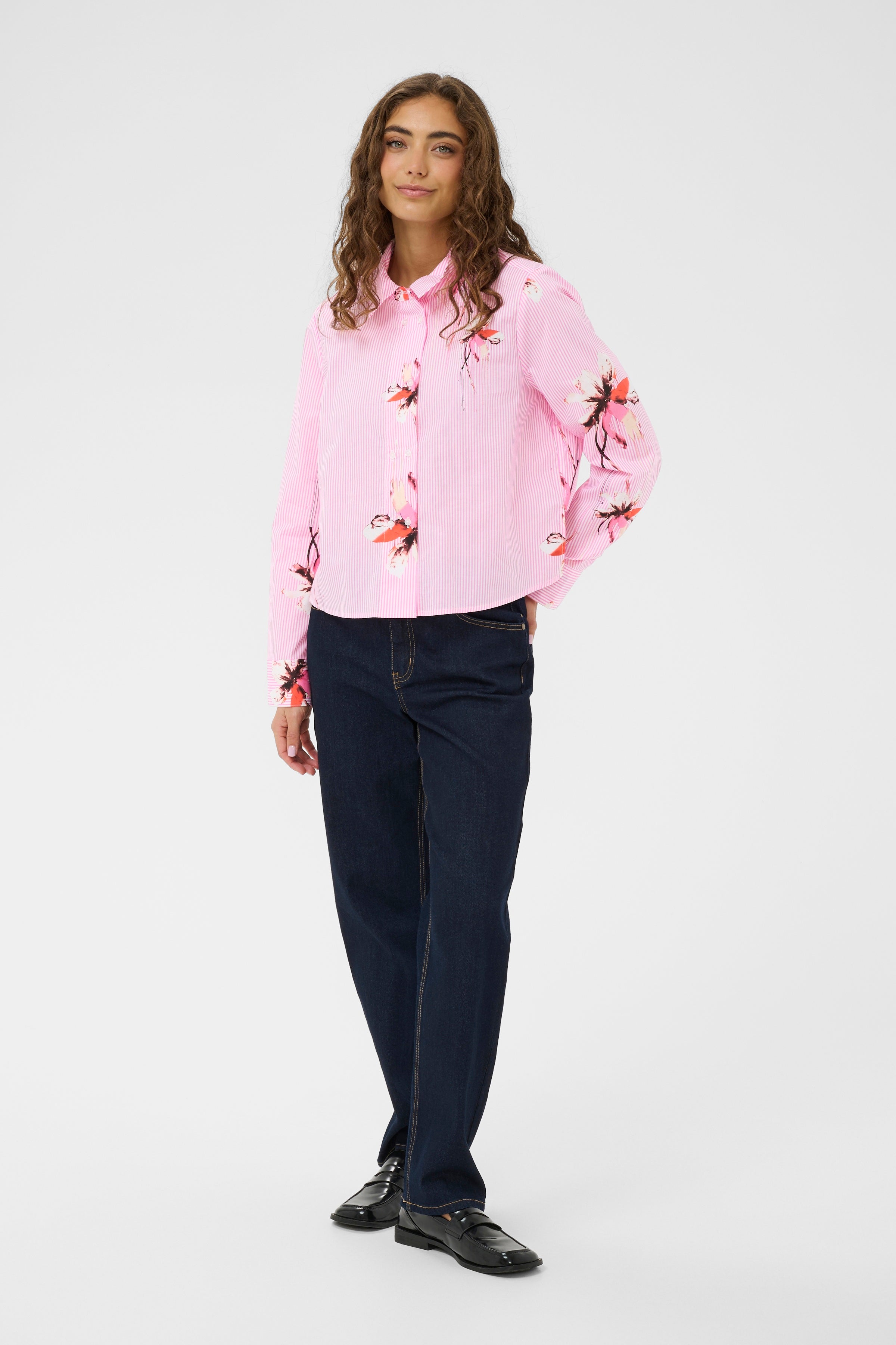 Brila Shirt - Pink Flower Stripe