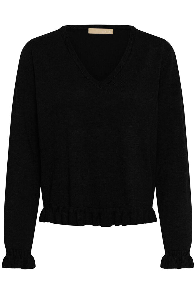 Clare Annemarie Frill Vneck - Black
