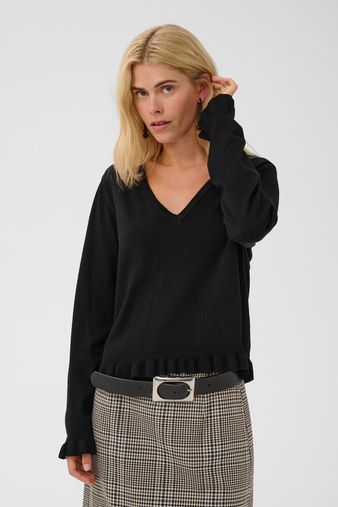 Clare Annemarie Frill Vneck - Black