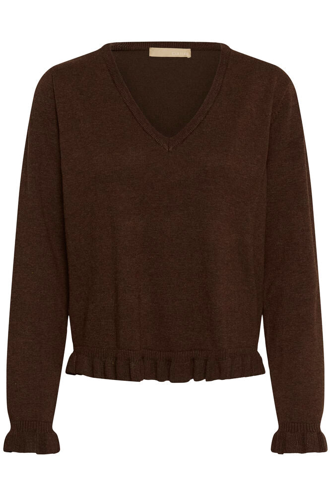 Clare Annemarie Frill Vneck - Coffee Bean Melange