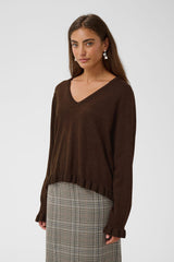 Clare Annemarie Frill Vneck - Coffee Bean Melange