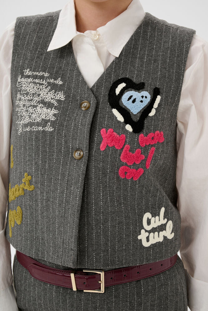 Kayla Waistcoat - Grey Pinstripe