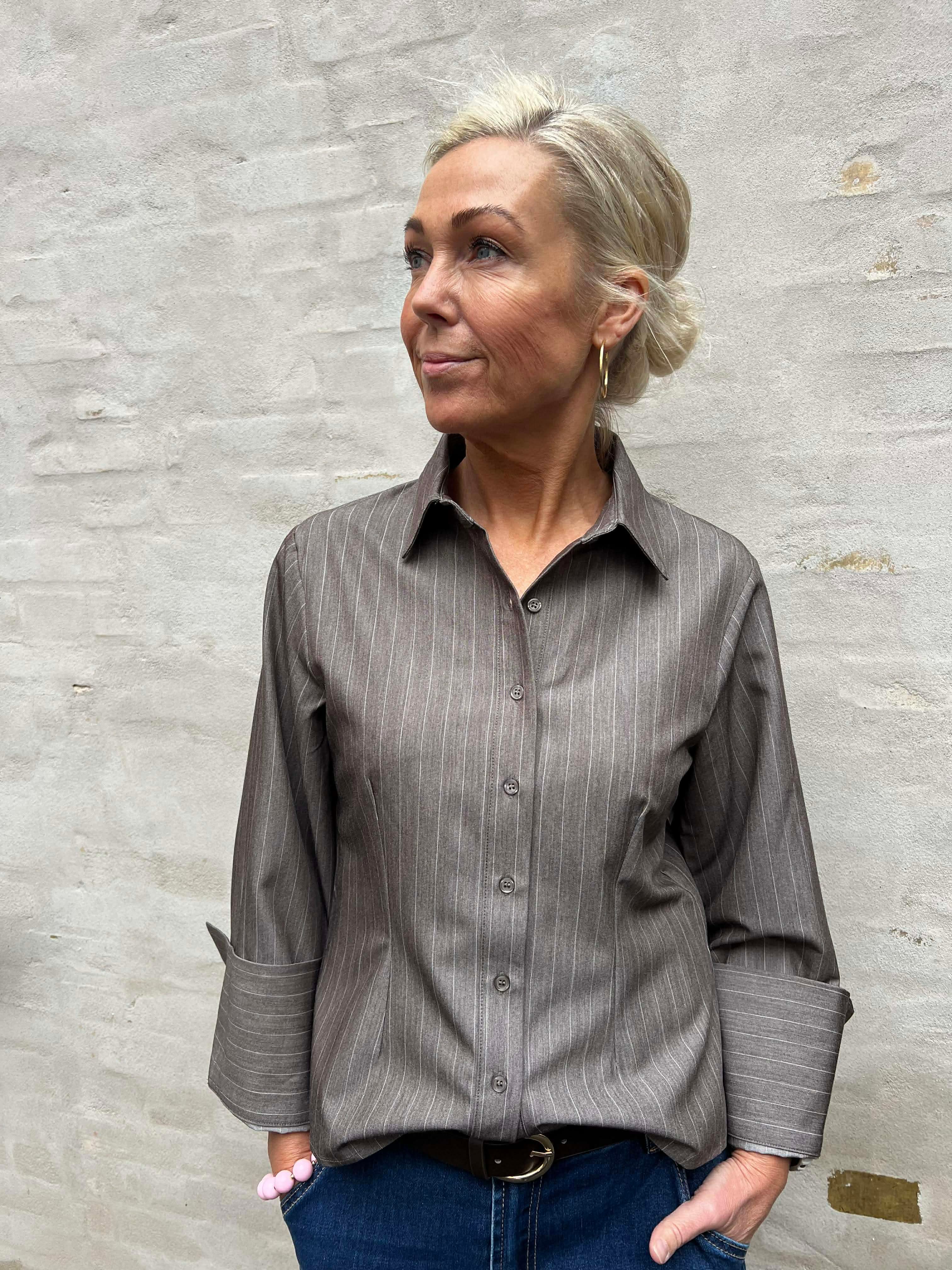 Rosa Pinstripe Melange Shirt - Dusty Brown
