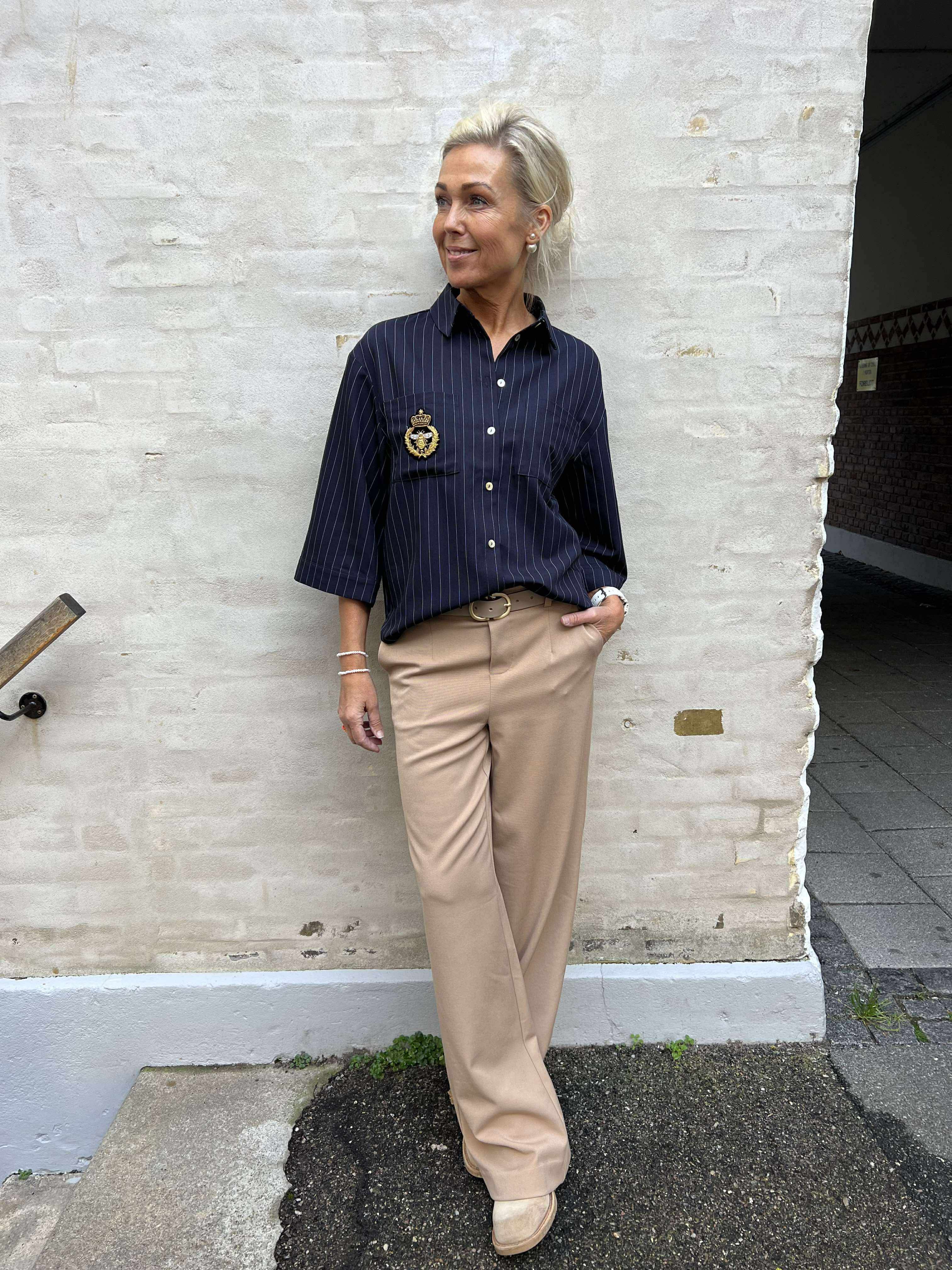 Mili Pinstripe Patch Blouse - Navy Blue Stripe