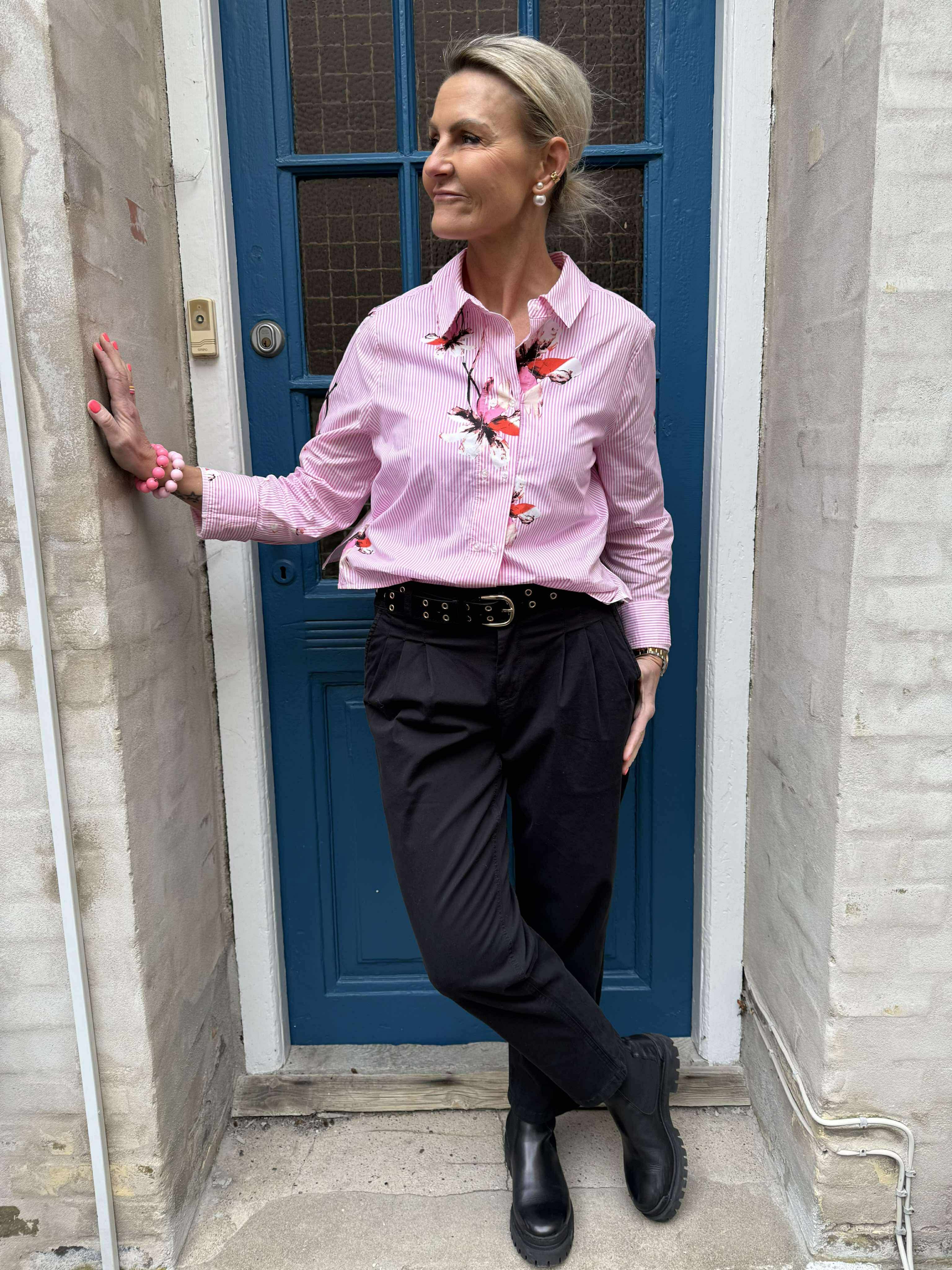 Brila Shirt - Pink Flower Stripe