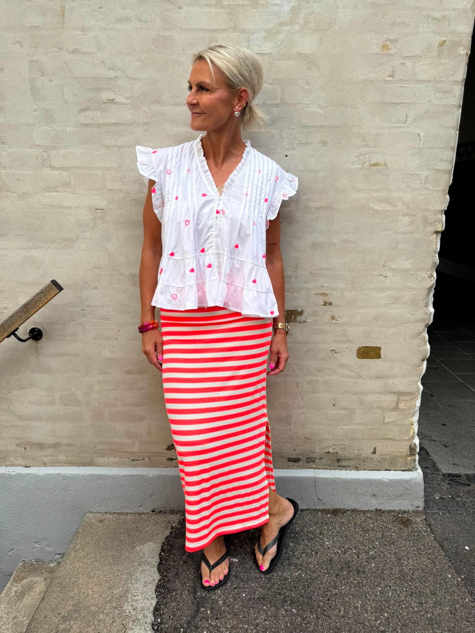 Everyday stripe Skirt - White/Pink Flou