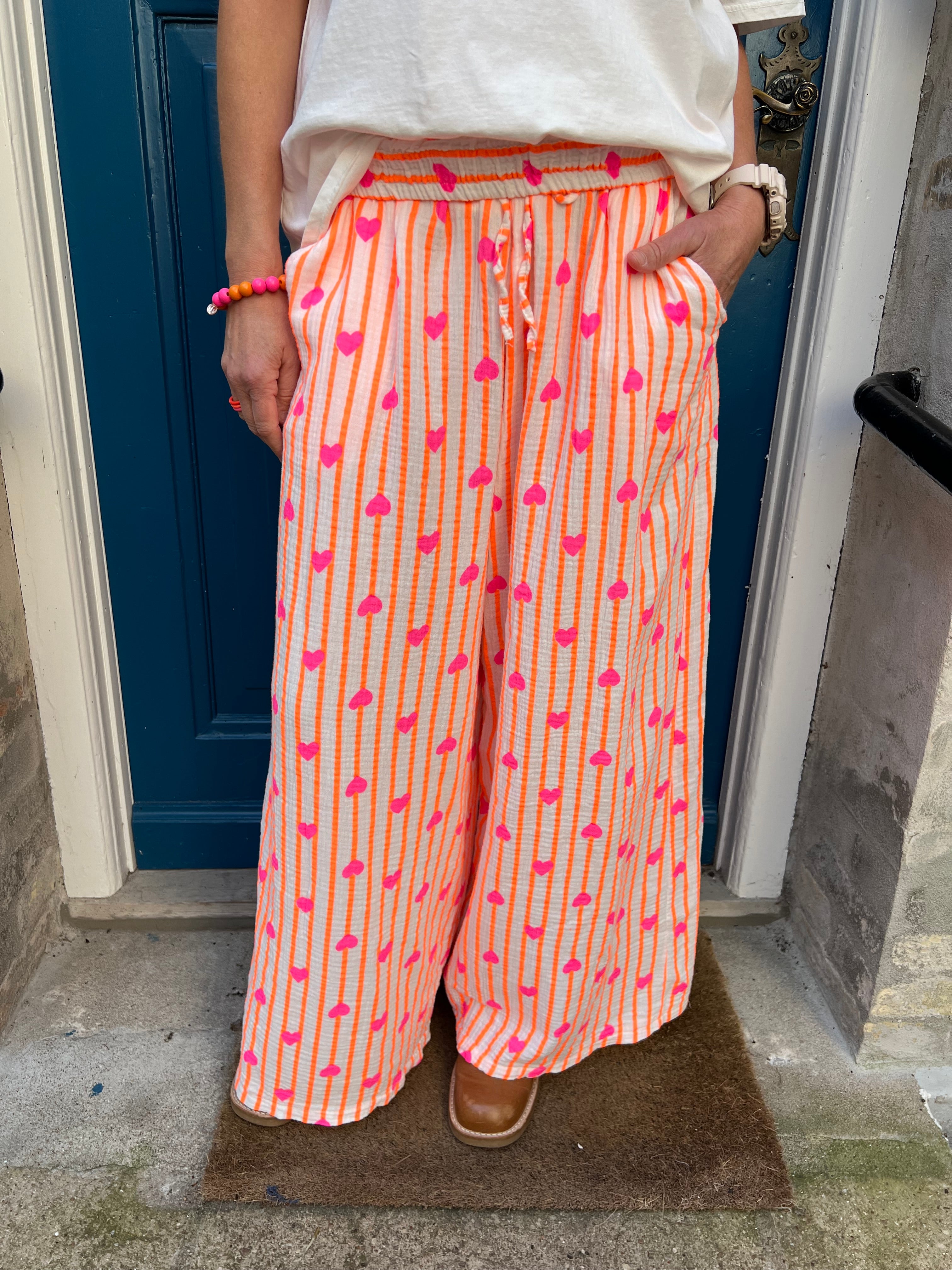 PREORDER-Heart pants pink/orange stripes