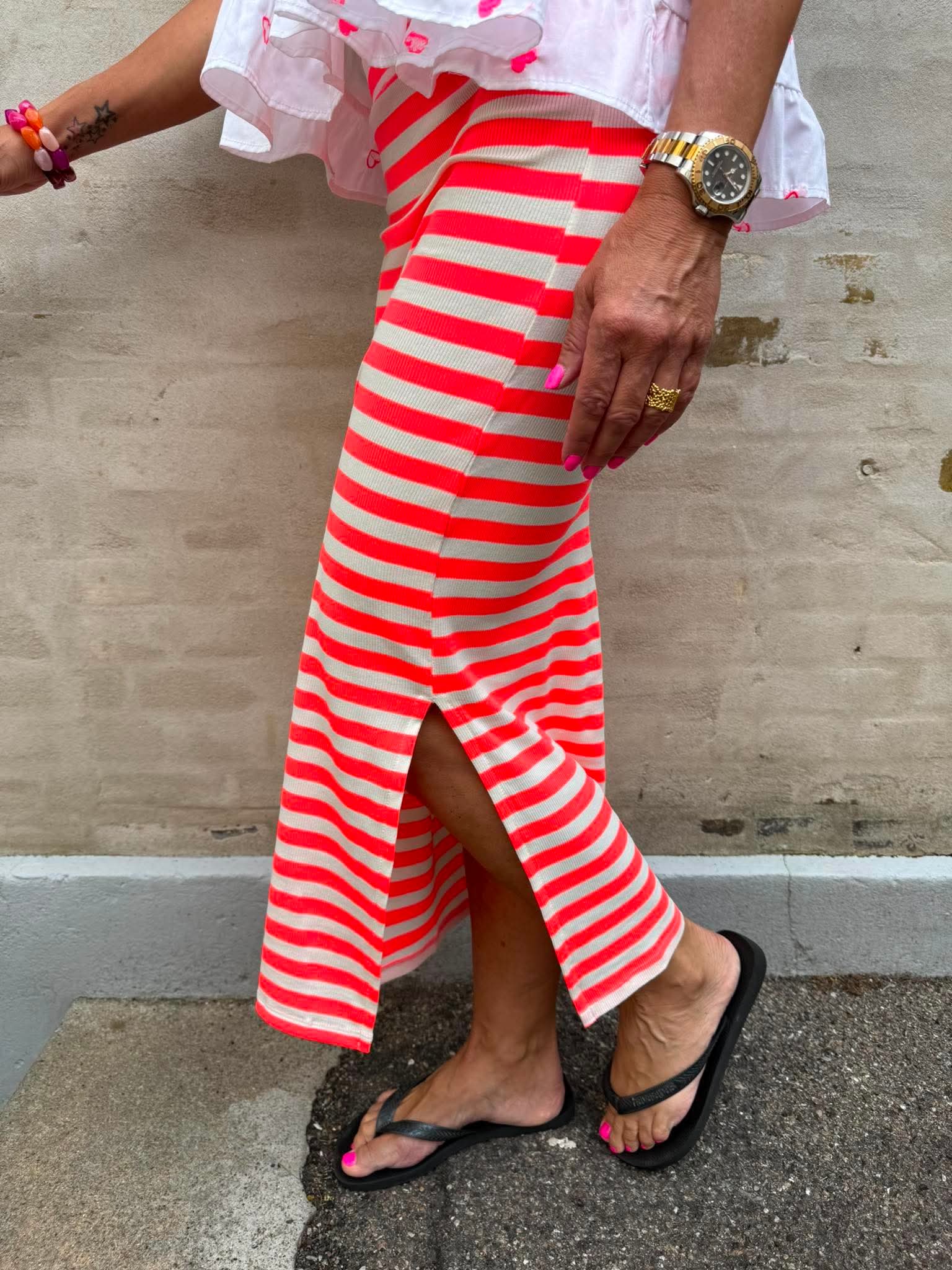 PREORDER-Everyday stripe Skirt - White/Pink Flou