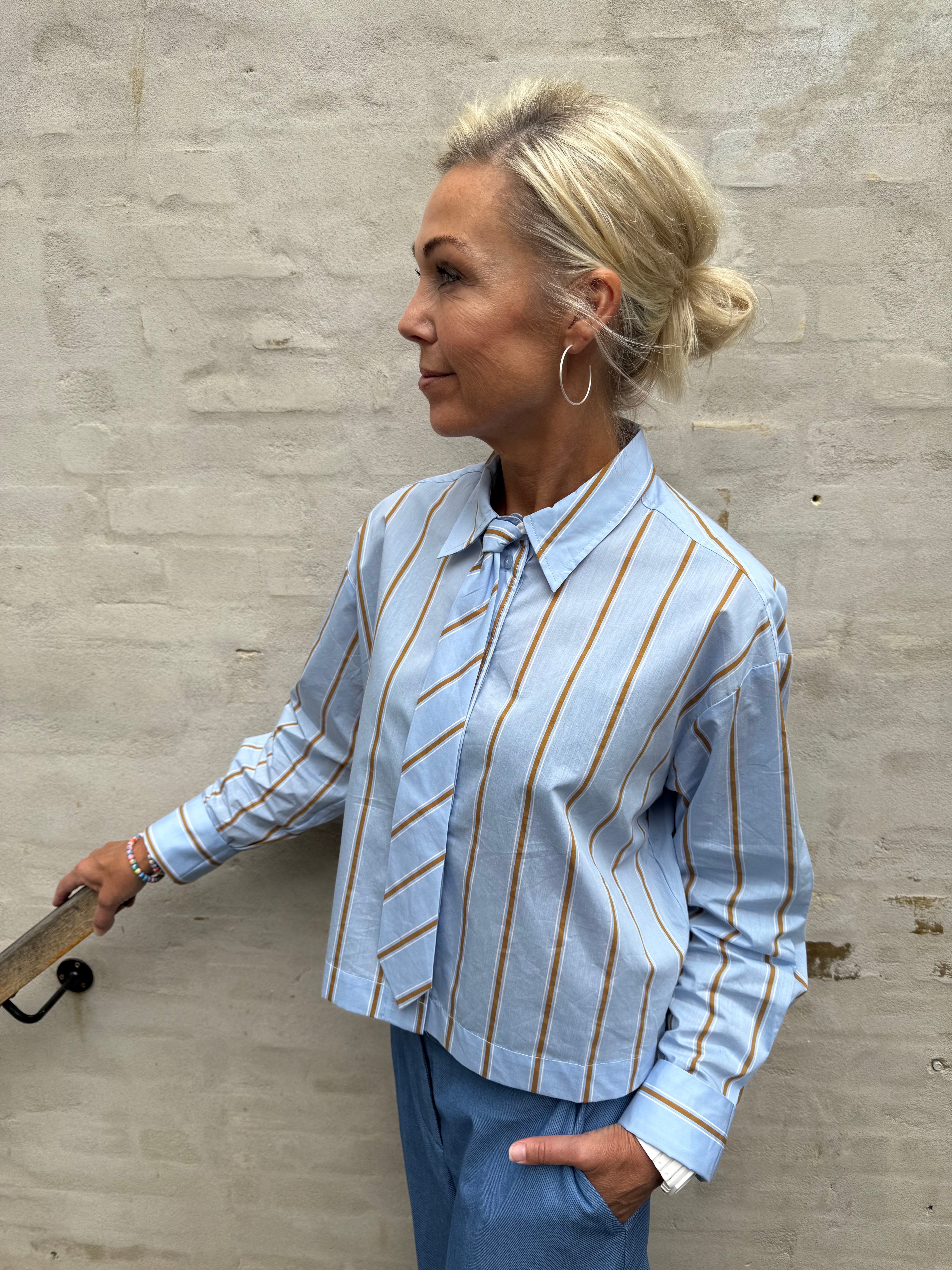 Amora Stripe Tie Shirt - Pale Blue