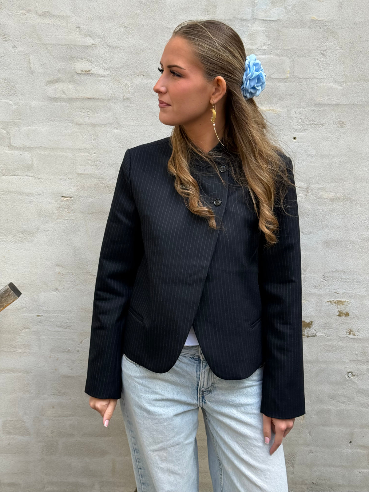 Tiria Slim Pinstripe Blazer - Mörkblå