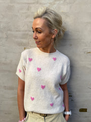 T-shirt Pullover med hjärtan - benvit/rosa