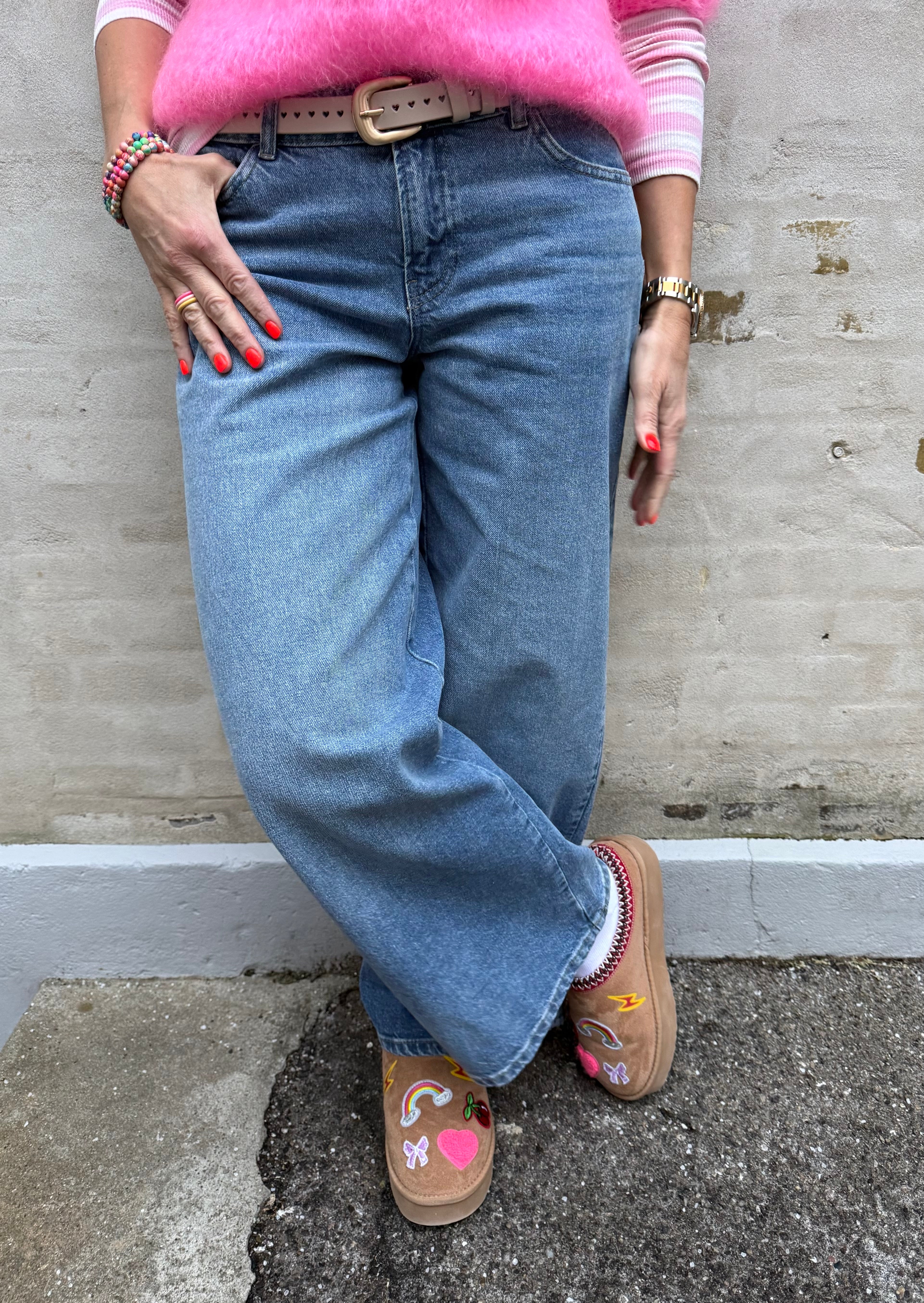 Selma low waist wide jeans - Medium Blue Denim