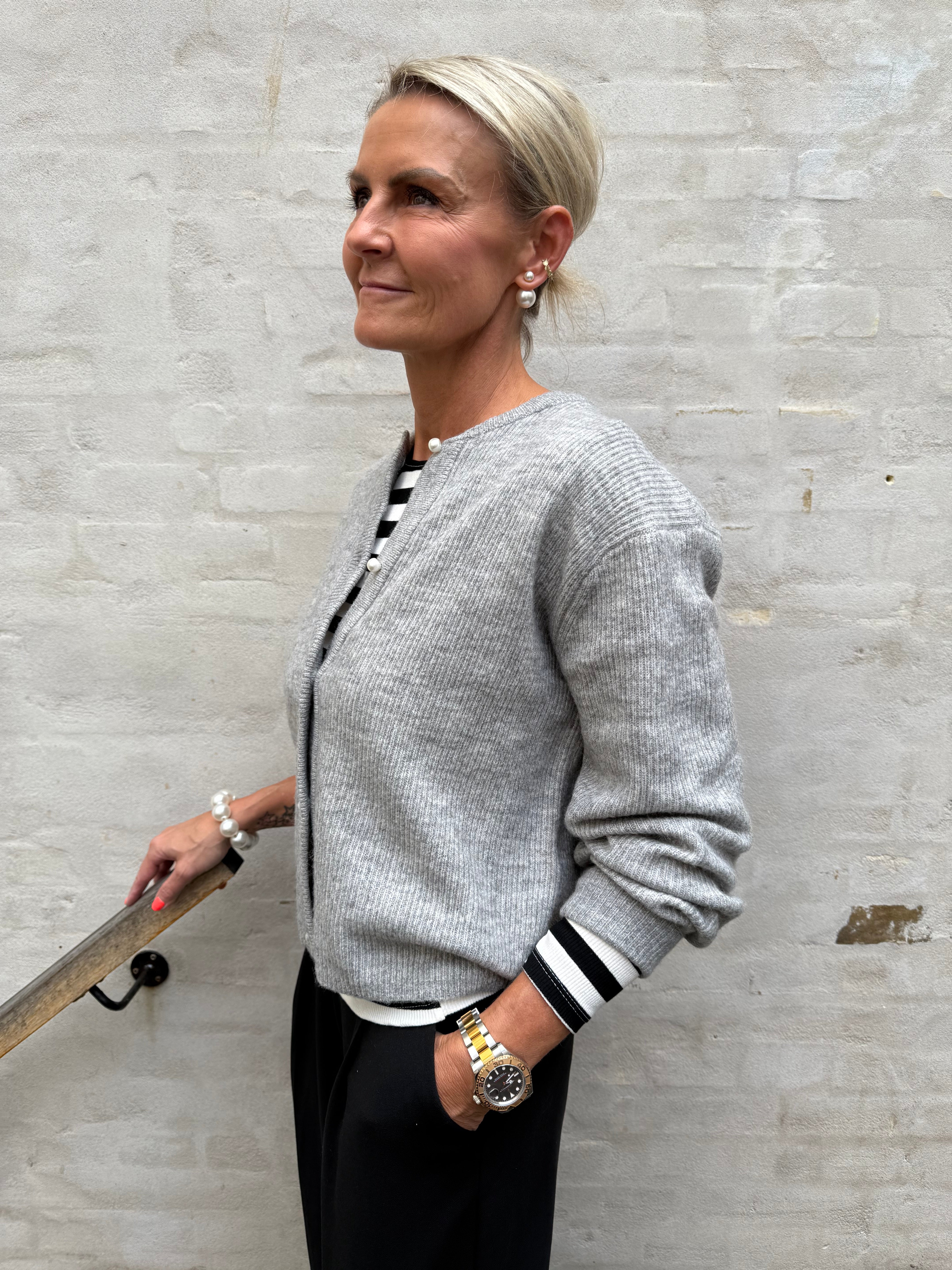 LUMI LIFE L/S BUTTON CARDIGAN - Medium Grey Melange
