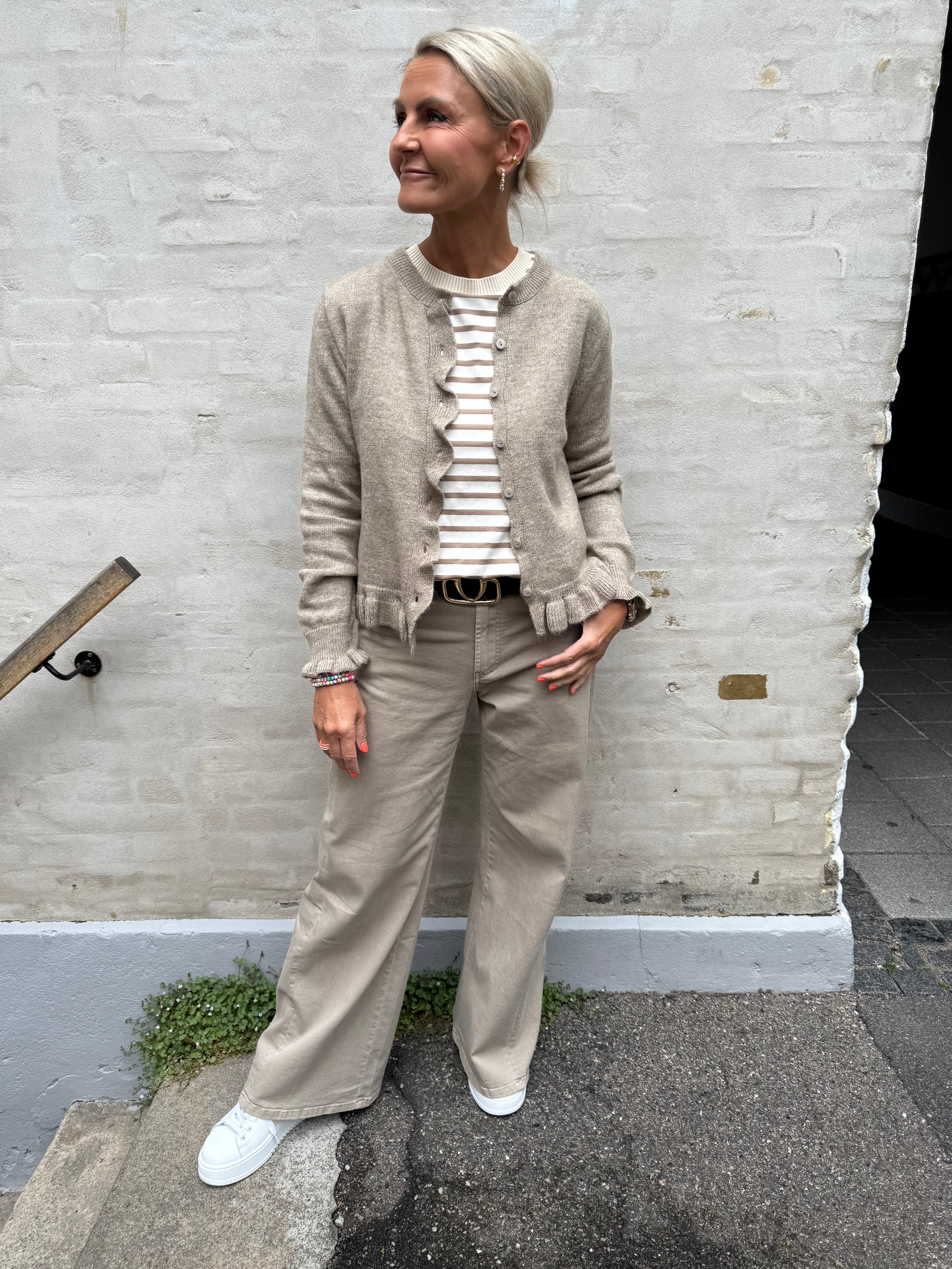LETTY FRILL CARDIGAN - Greige/MELANGE
