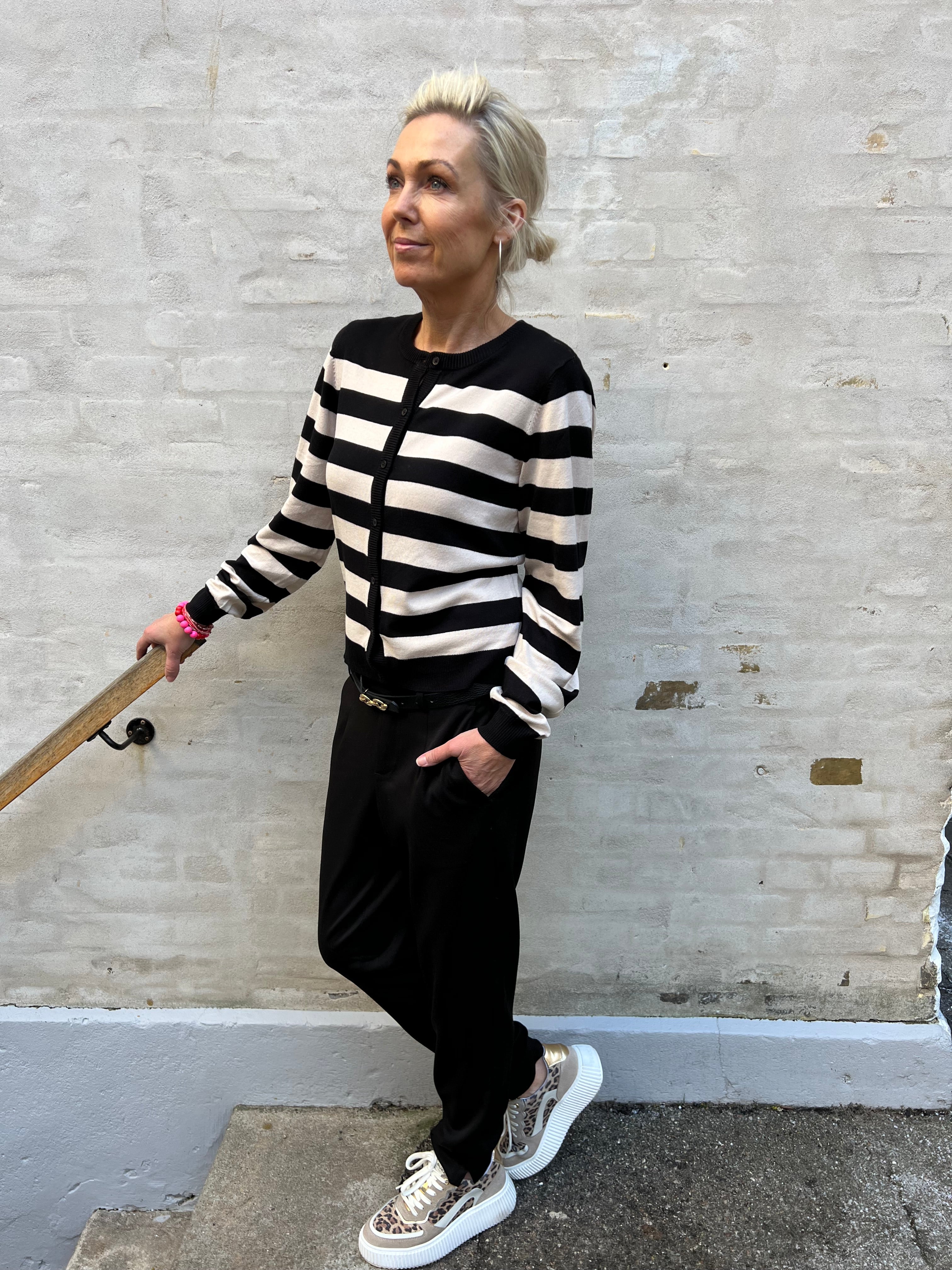 Sabi annemette cardigan black/whitecap stripes