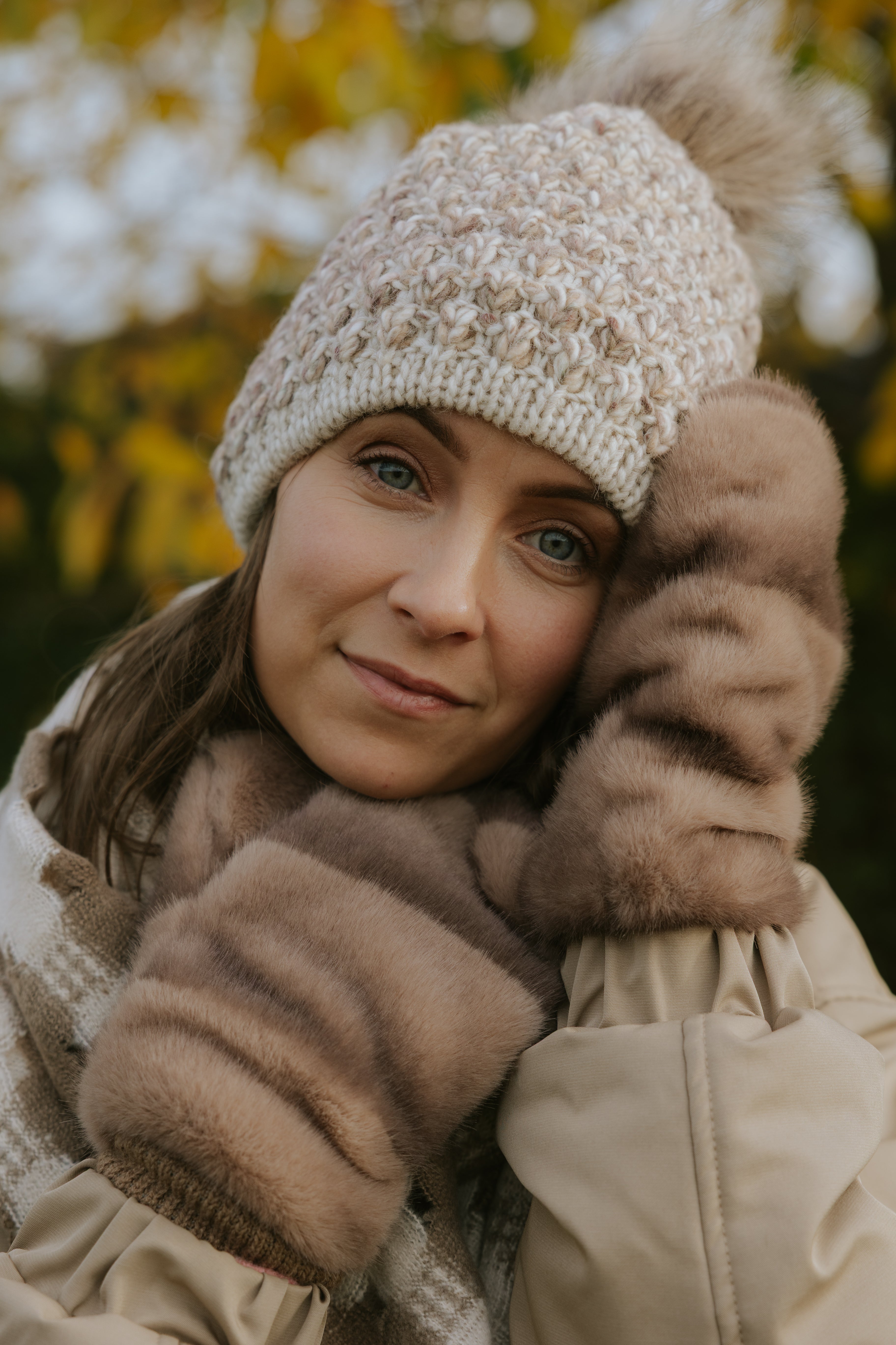 Radha Double Layer Knitted Hat - Beige