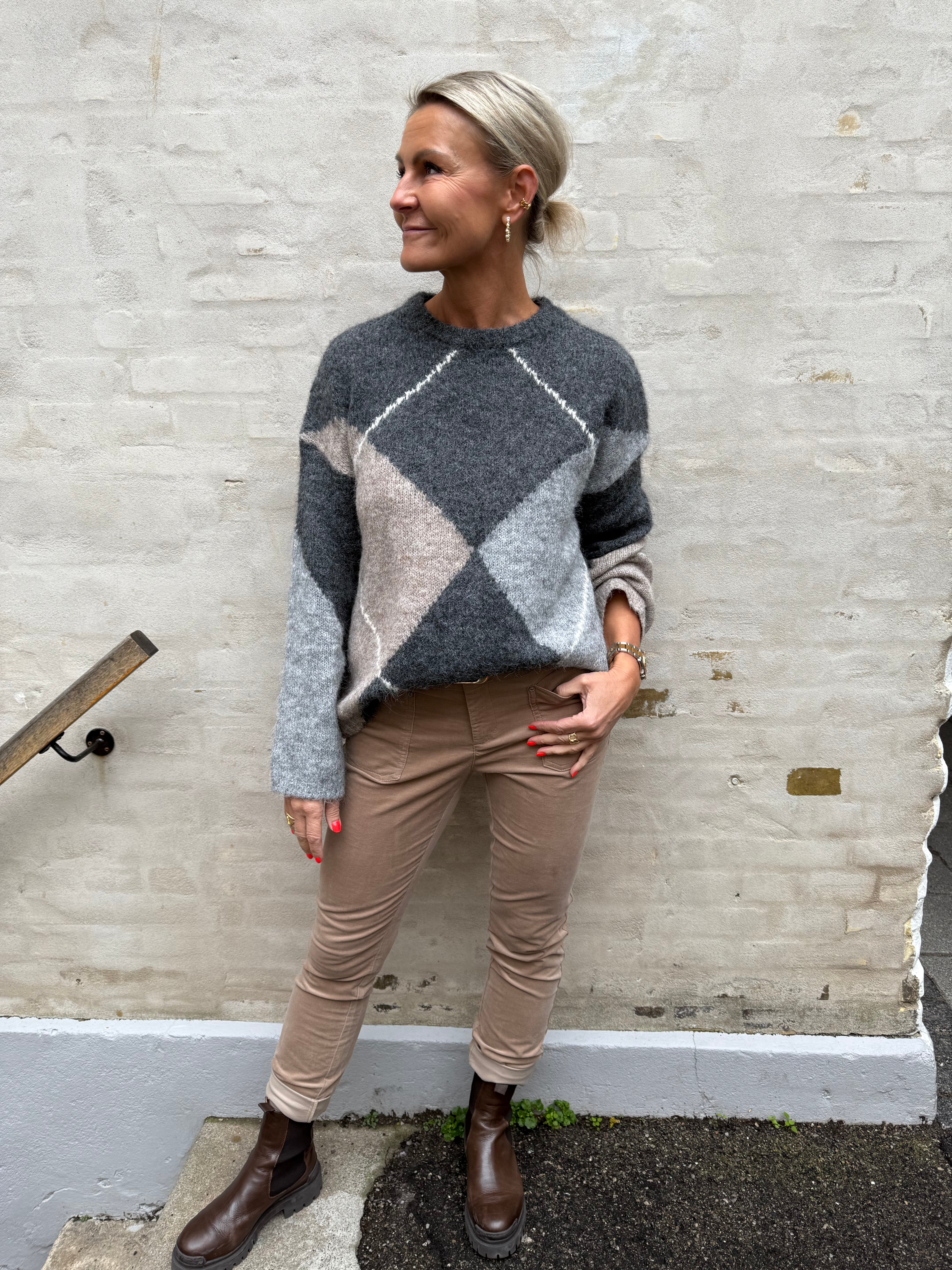Inga Check Fluff Knit Blouse - Antracit