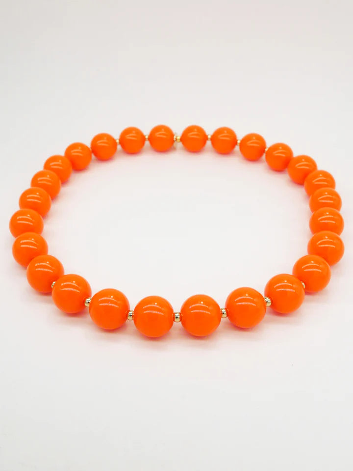 Colored & Gold Round Pearls Necklace - Orange