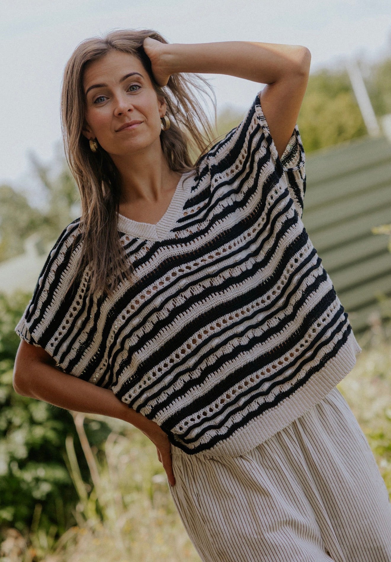 Ziga Knit Blouse - Black/Off White
