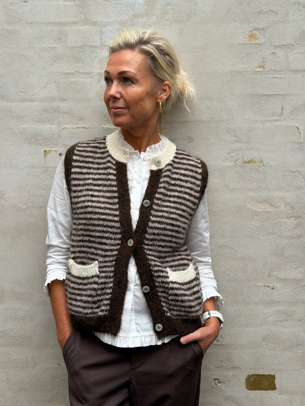 Striped Vest - Brown/Beige/Off White