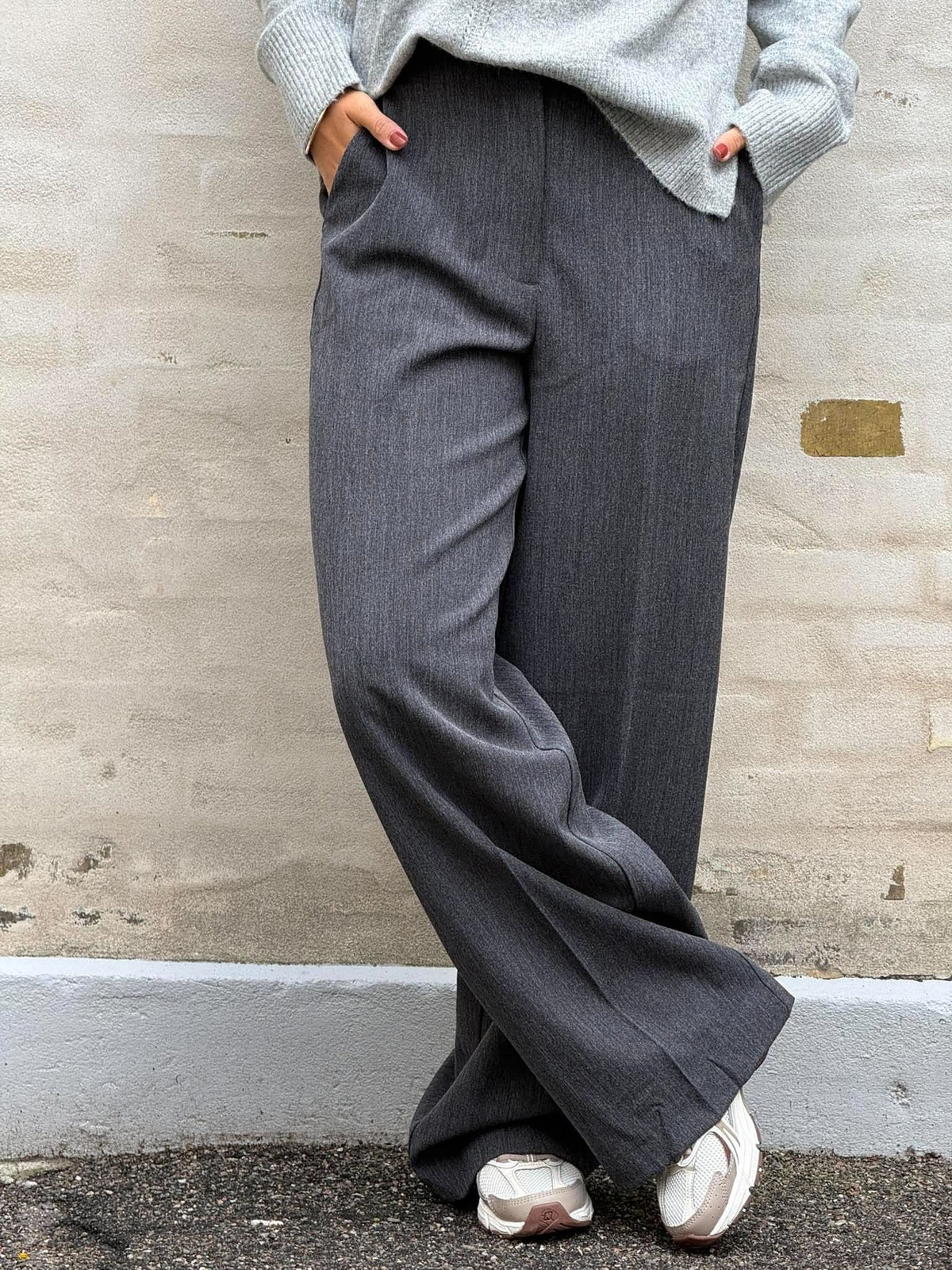 KAMMY MW WIDE PANTS - Black Melange