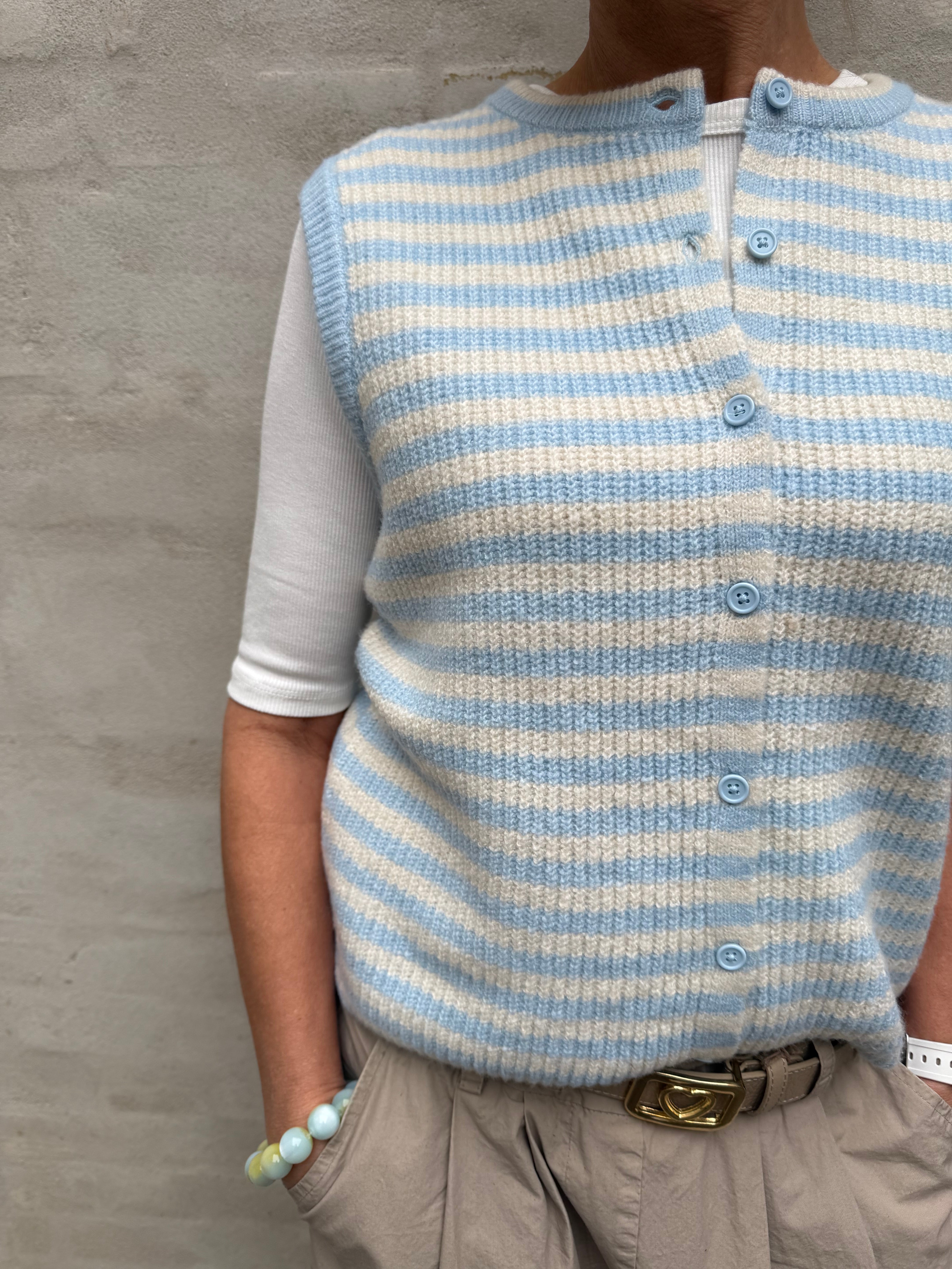 MALOU SL O-HALS STRIPE CARDIGAN - Cashmere Blue Birch