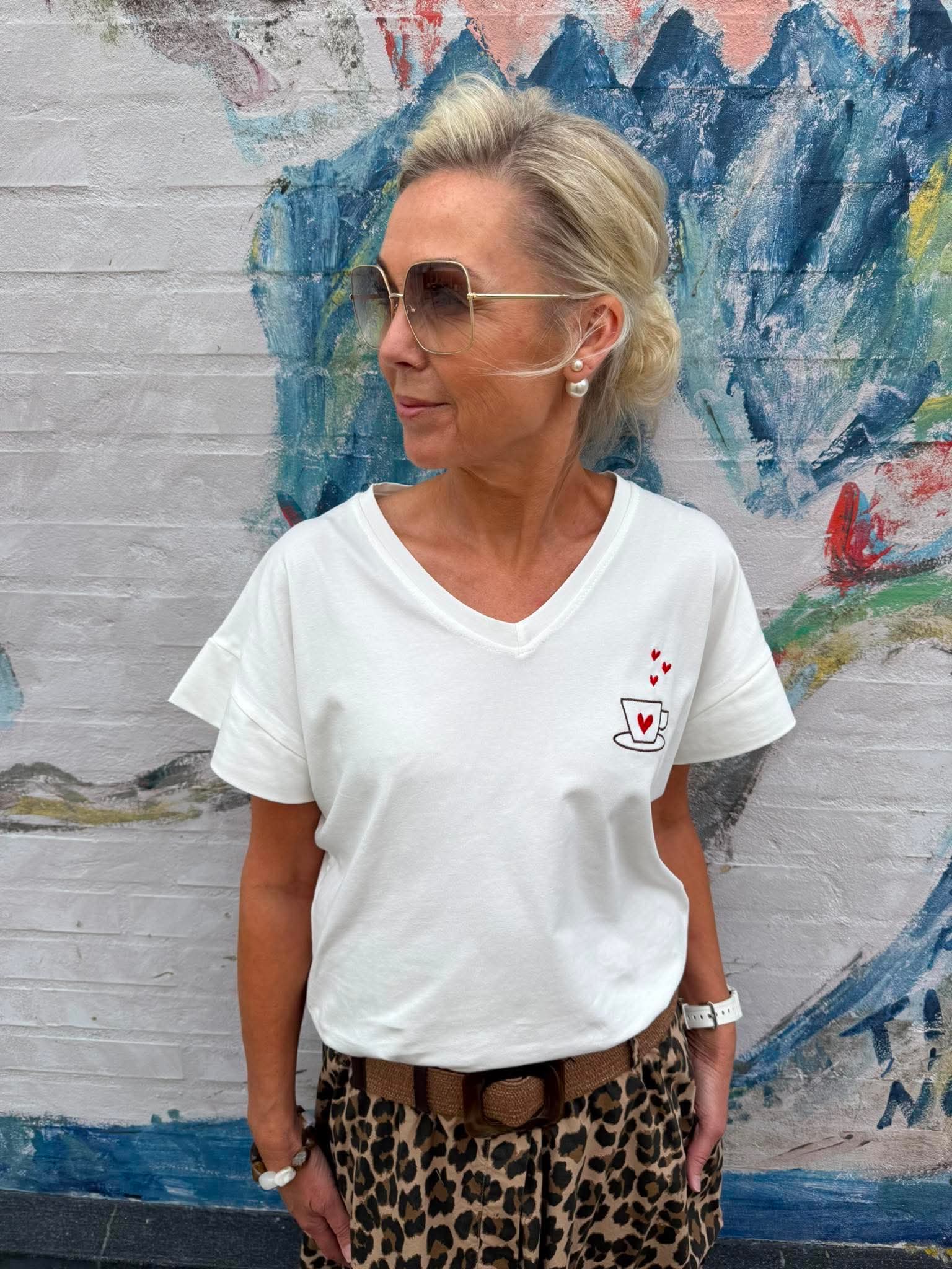 Coffee Love T-shirt - White Brown