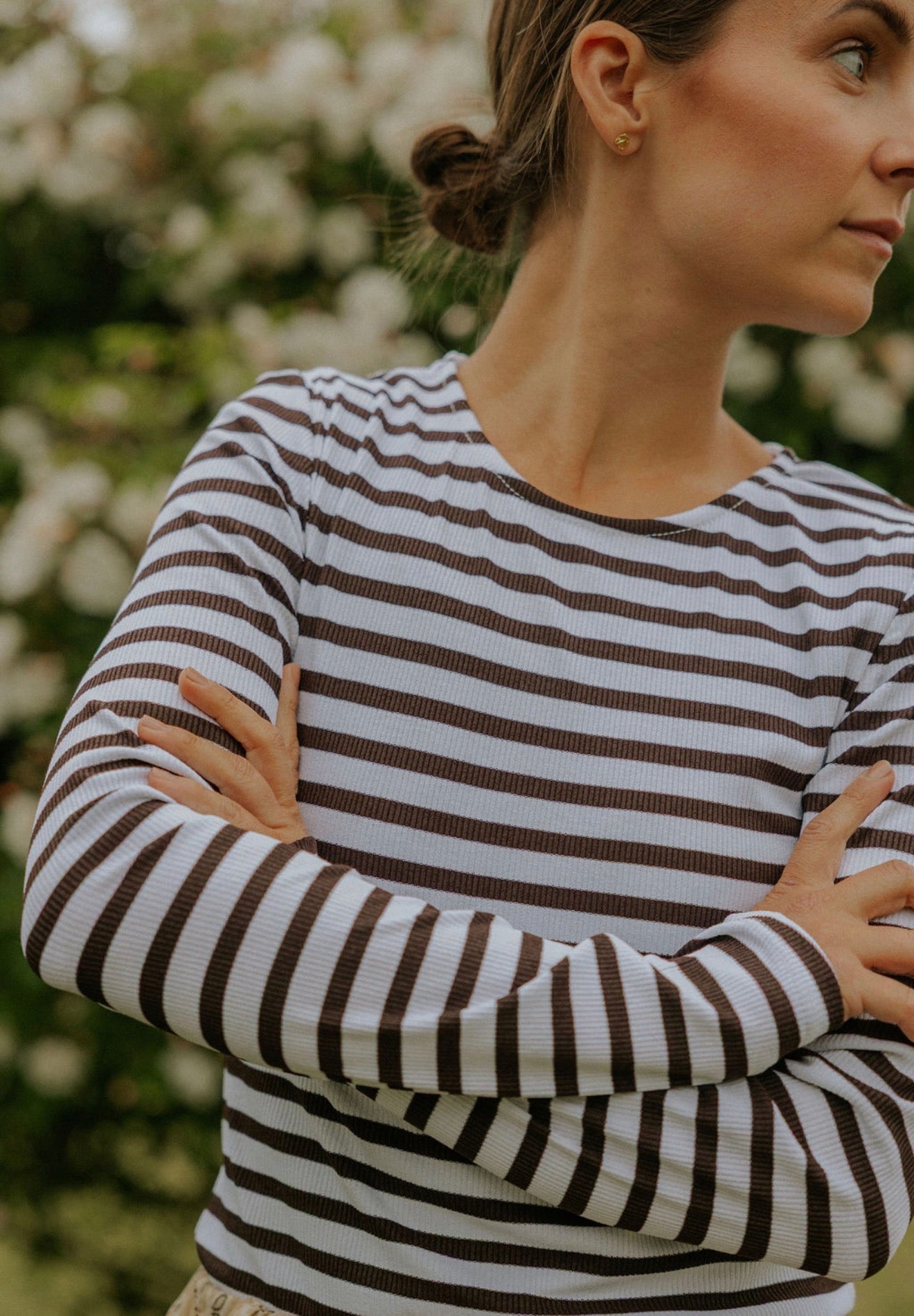 Everyday Stripes LS Blouse - Dark Brown/White