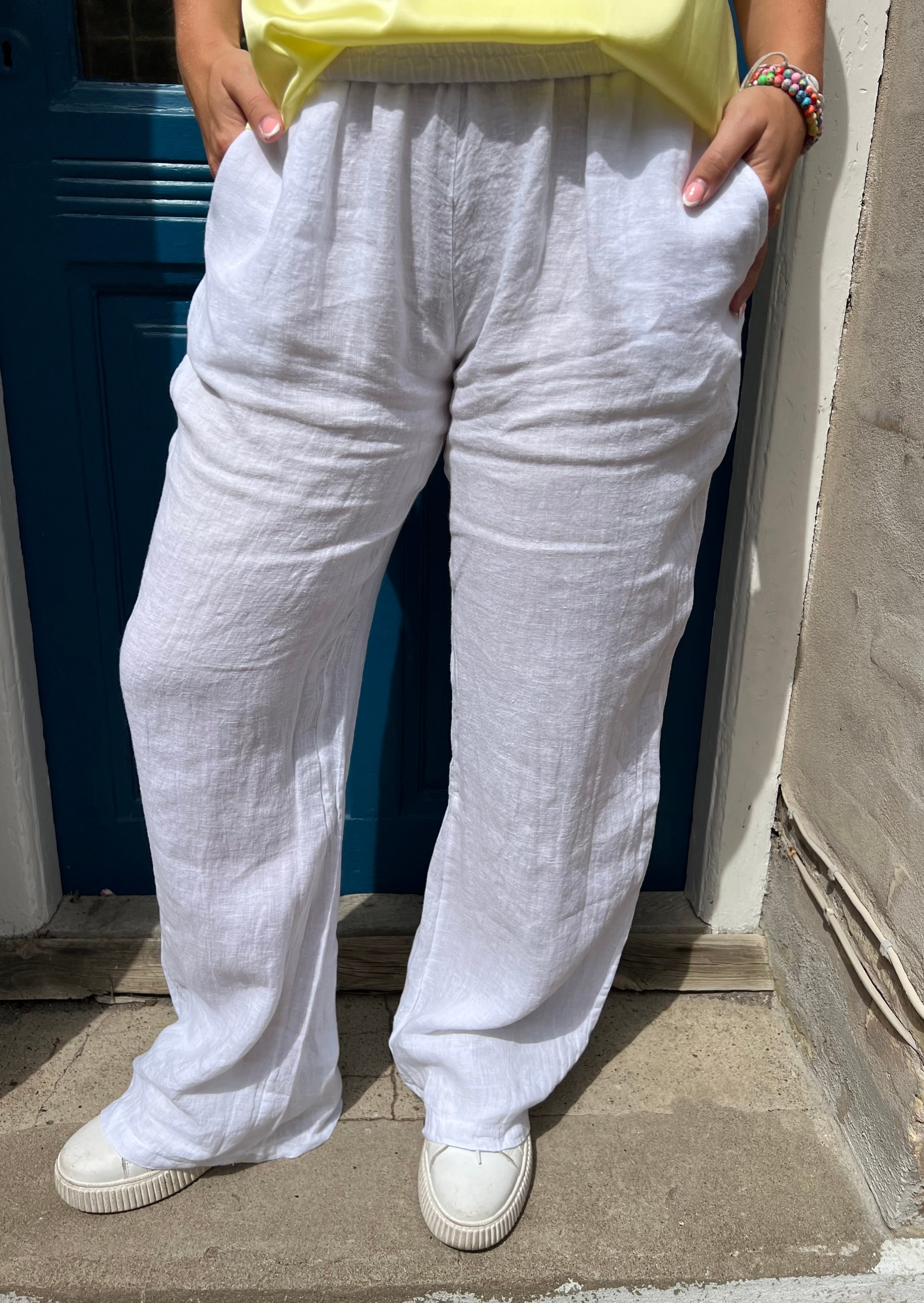 Melina Wide linen pant white