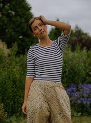 Everyday Stripes SS Blouse - White/Brown