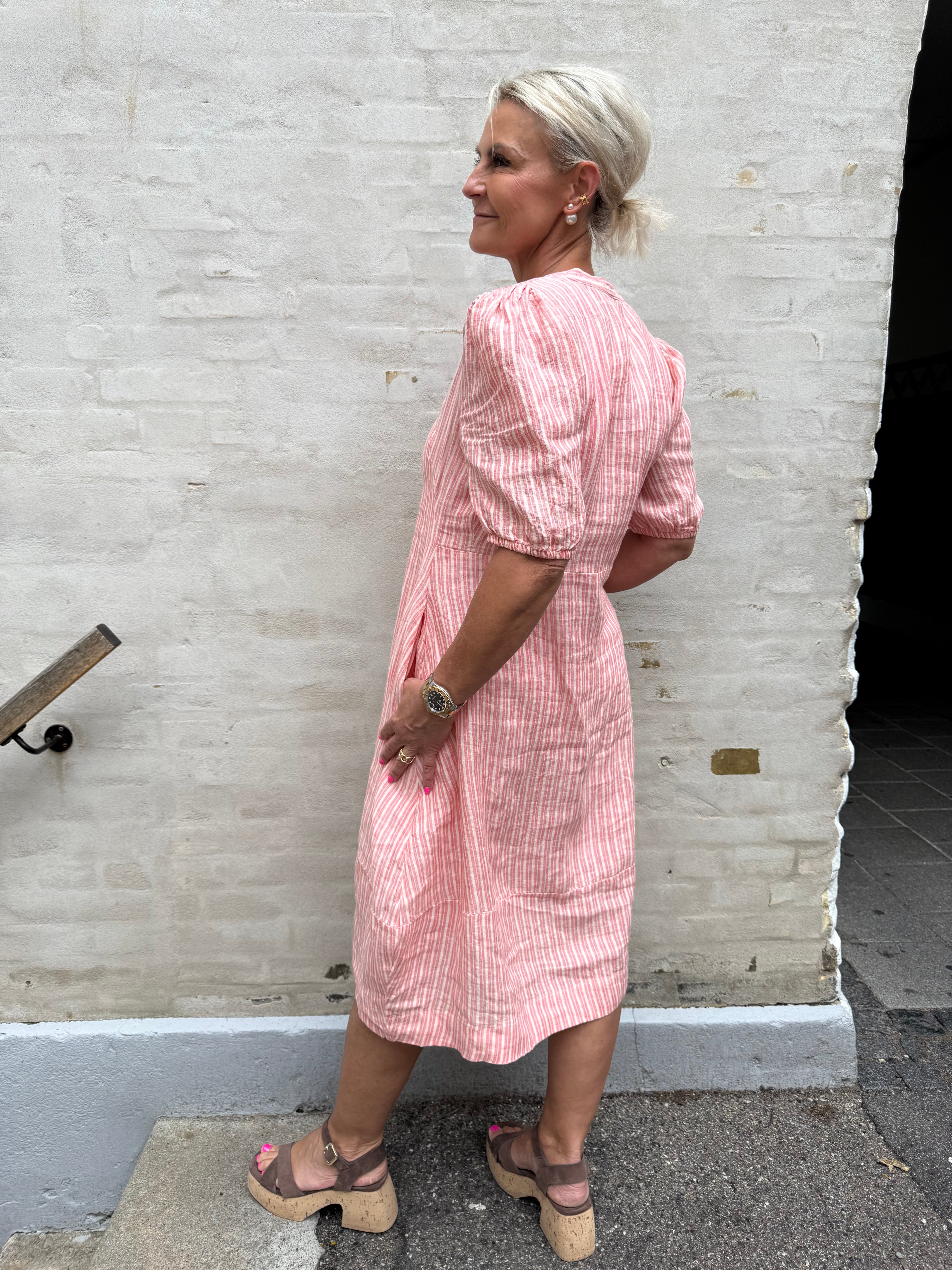 Aniela Molly SS Placket Dress  - Sugar Coral/Whitecap Stripe