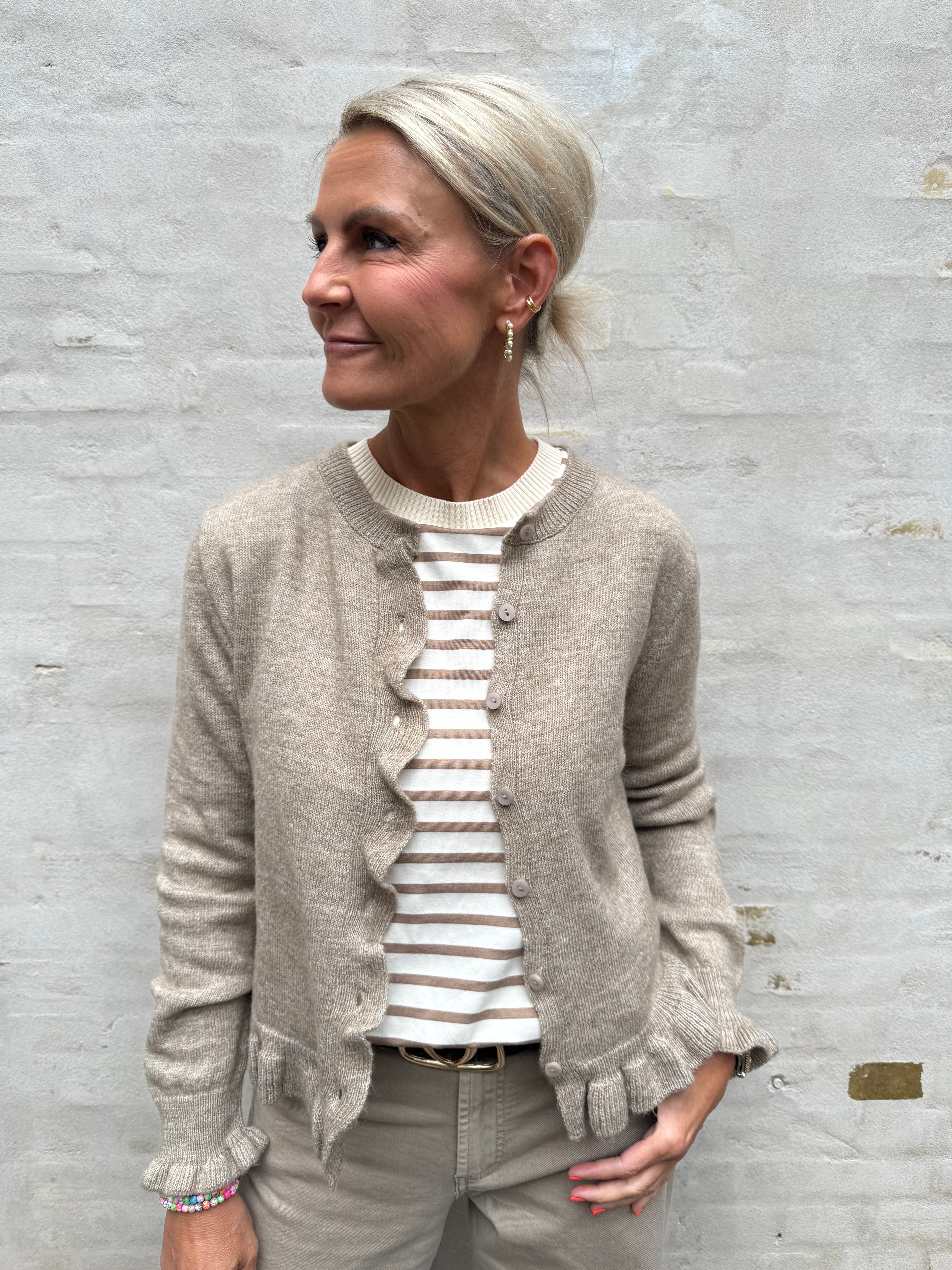 LETTY FRILL CARDIGAN - Greige/MELANGE