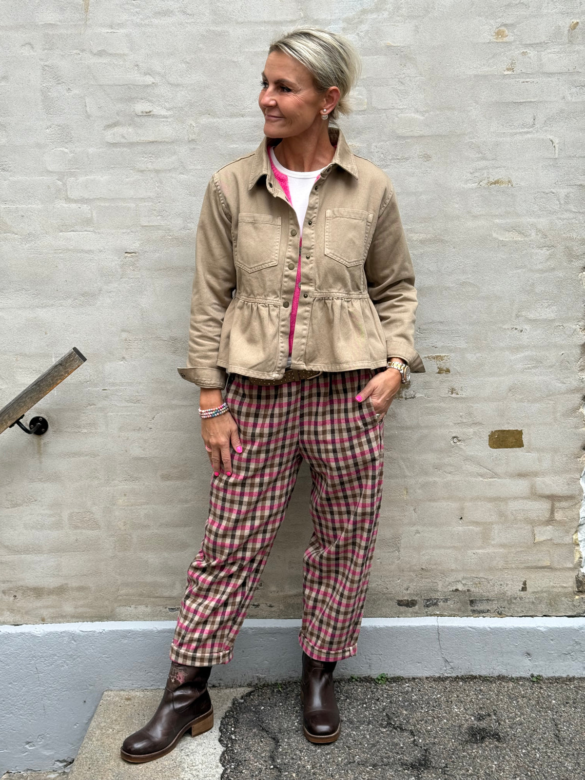 Lotta Check Pants - Fuchsia/Brown/Beige