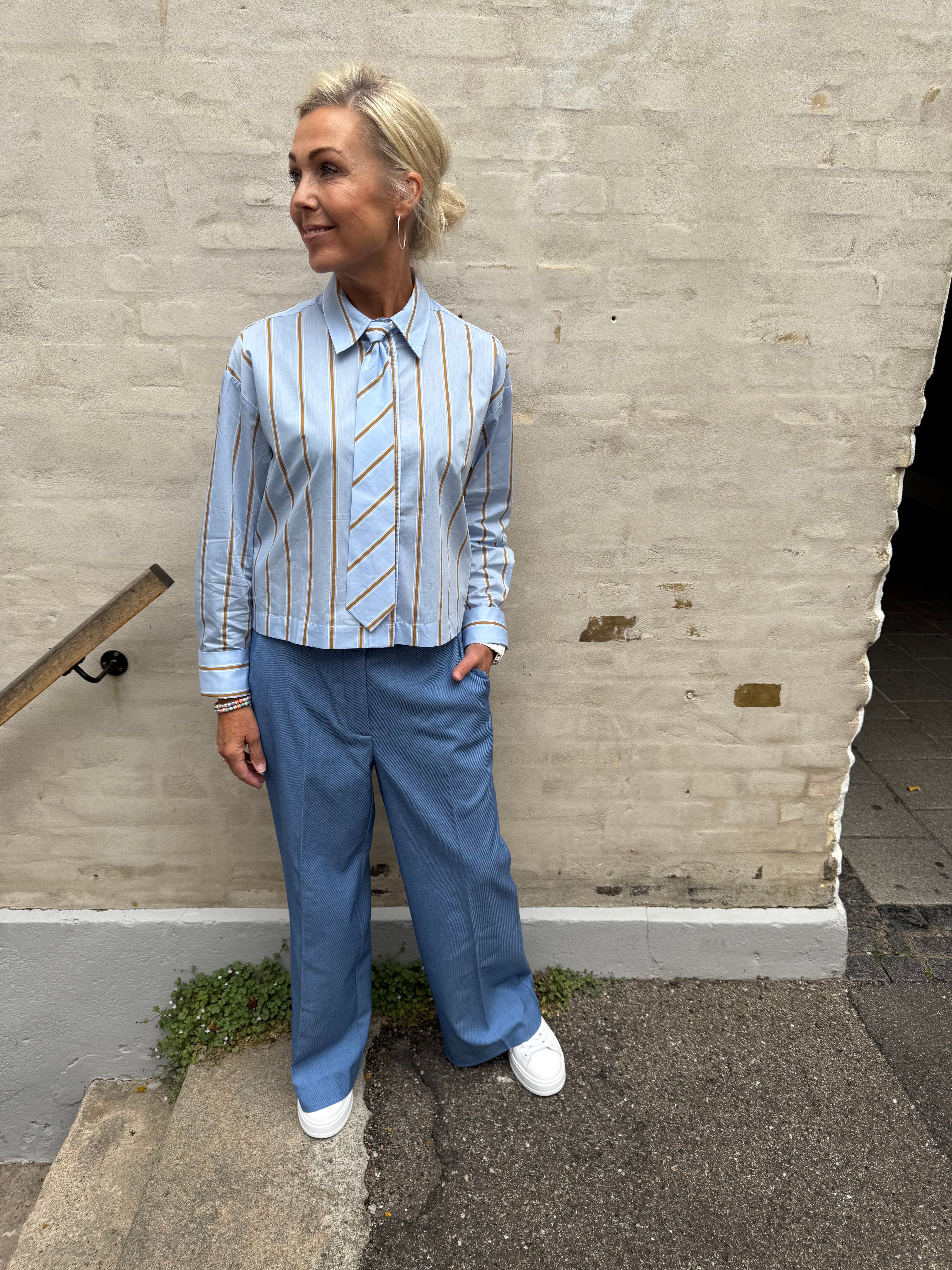 Amora Stripe Tie Shirt - Pale Blue