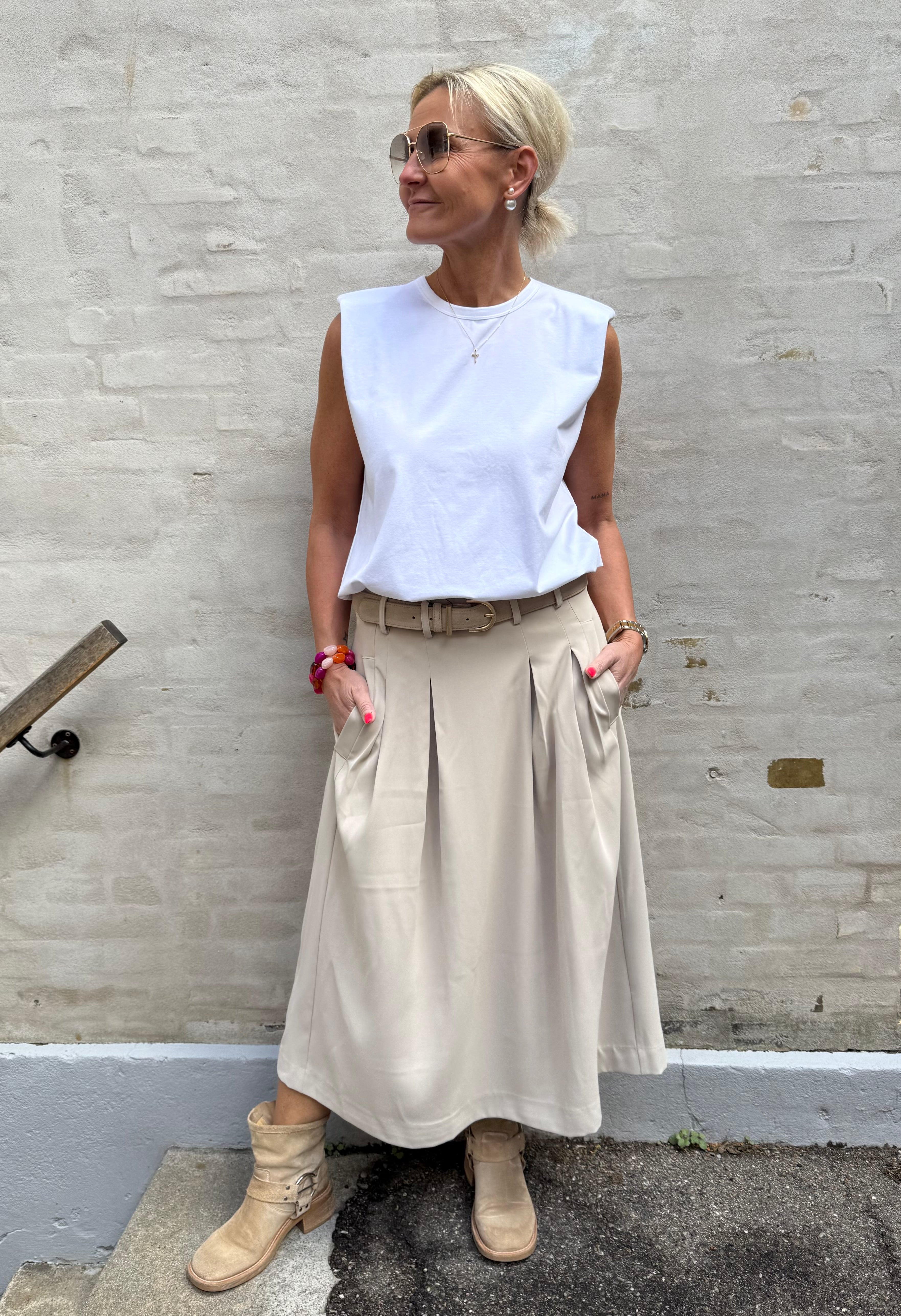 Anya Midi Pleat Skirt - Sand