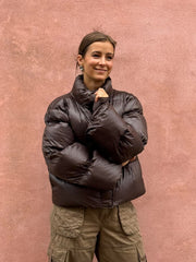 Rhea Shiny Puffer Jacket - Chocolate Brown