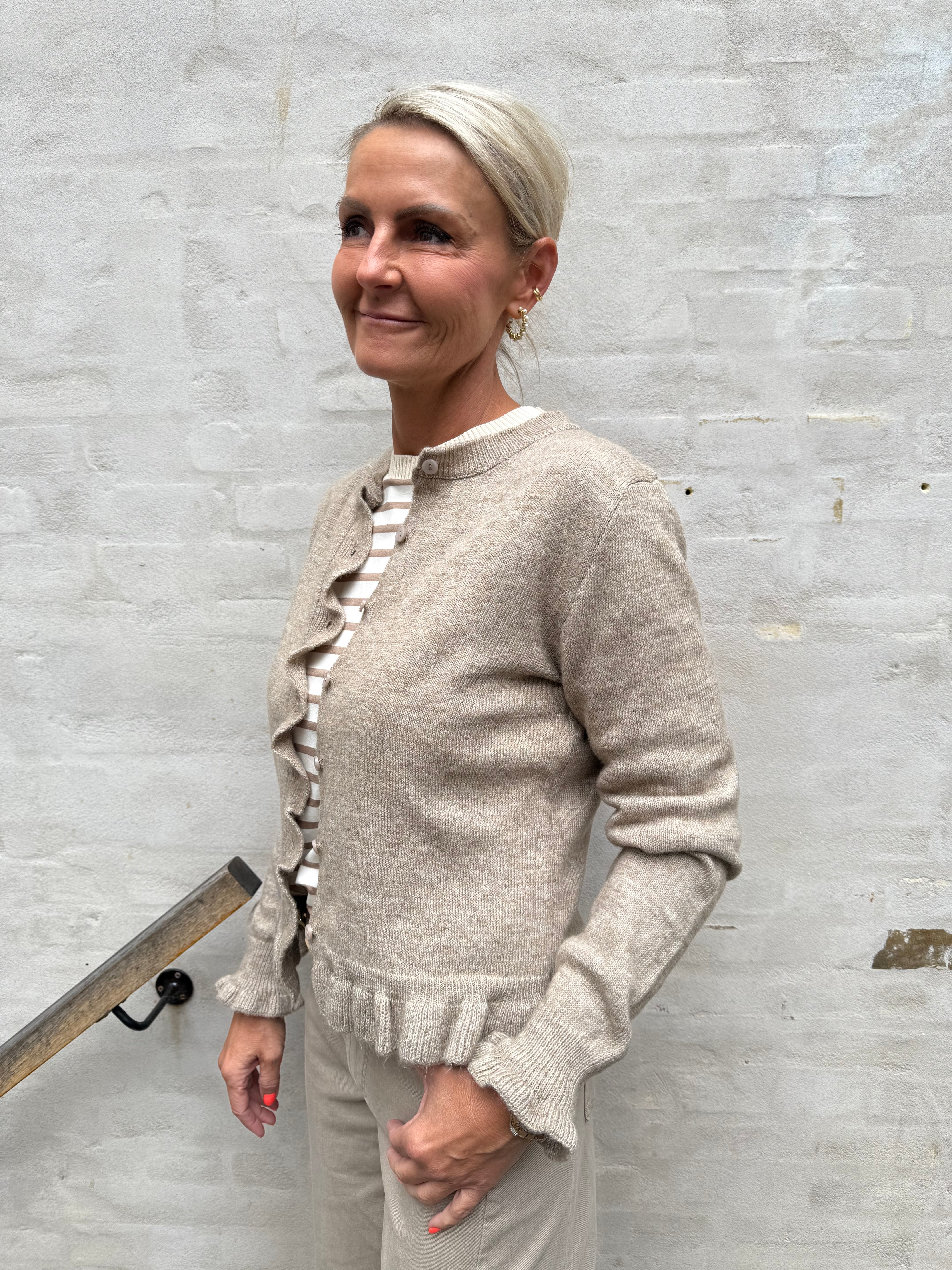 LETTY FRILL CARDIGAN - Greige/MELANGE