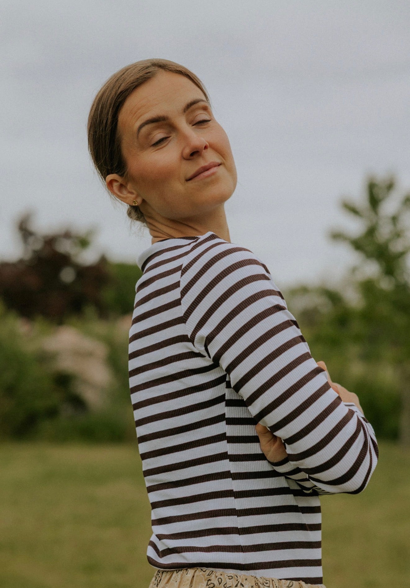Everyday Stripes LS Blouse - Dark Brown/White