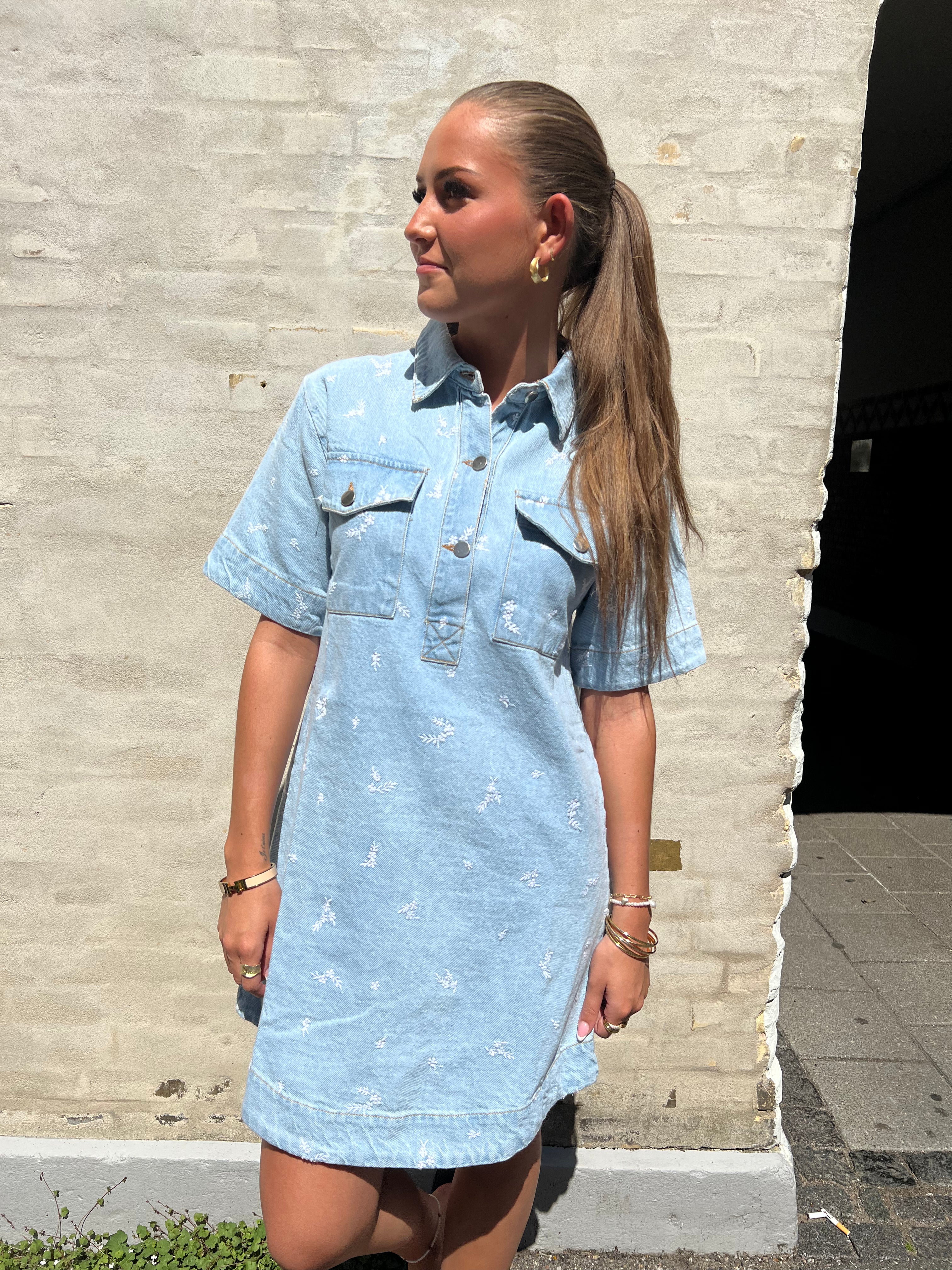 Saras Denim Emb Dress light blue