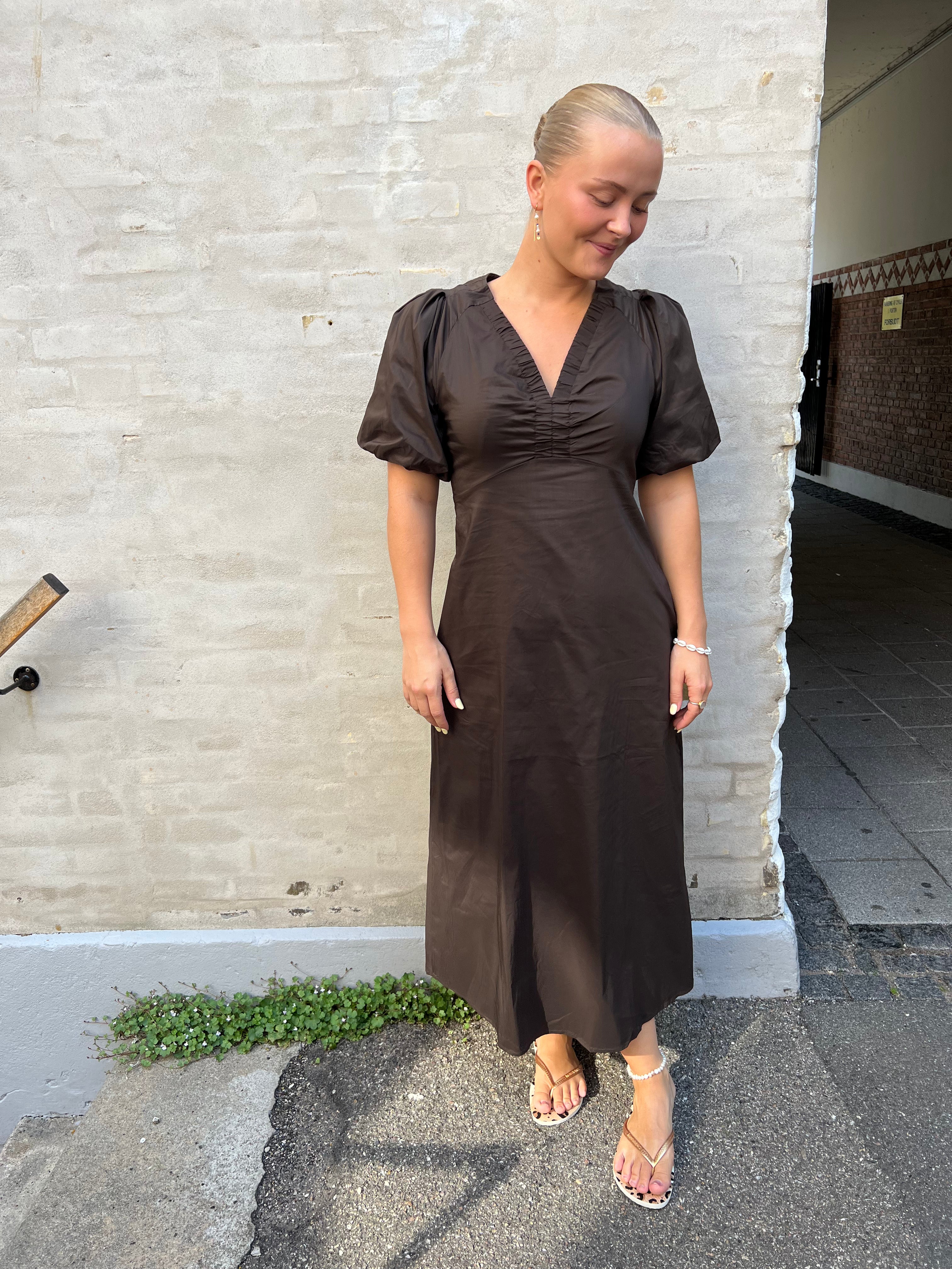 Illana Poplin Dress Chocolate Brown