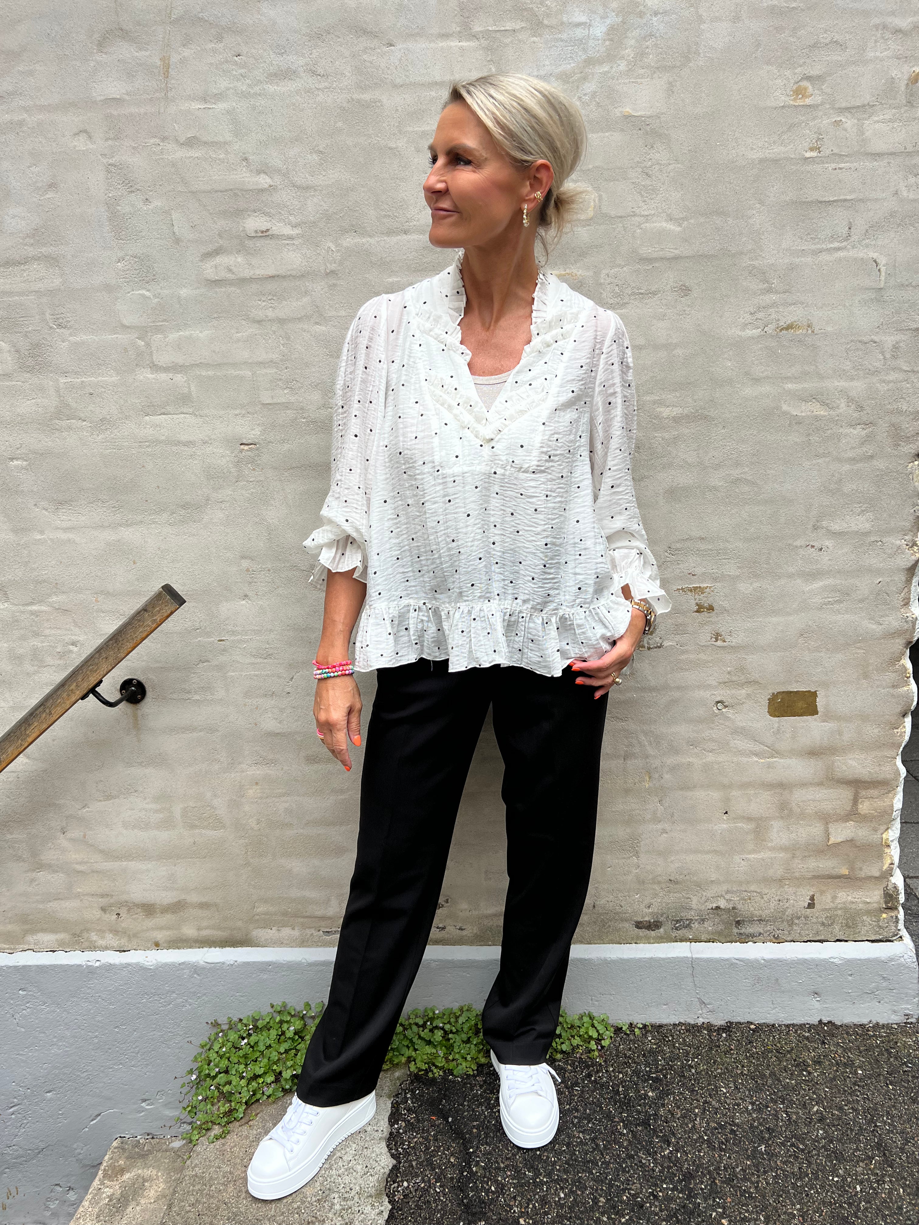 NazliGO Lullo Blouse -  Off-white Black Dots