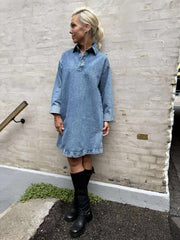 KENYA A-SHAPE DENIM DRESS - Medium Denim Blue