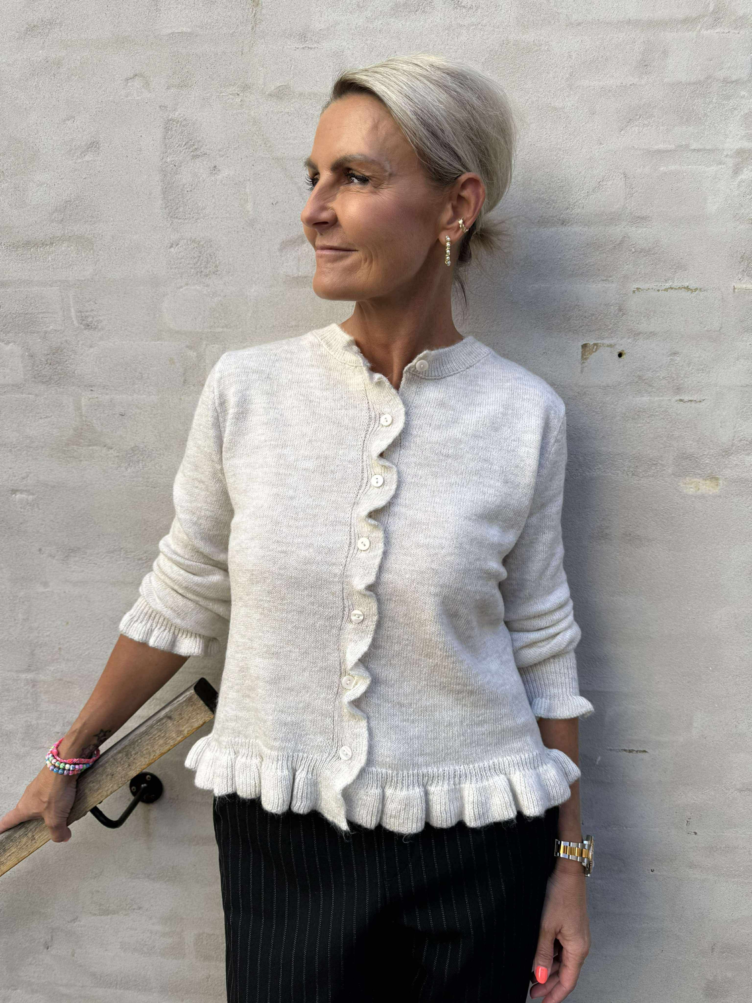LETTY FRILL CARDIGAN - Birch/MELANGE
