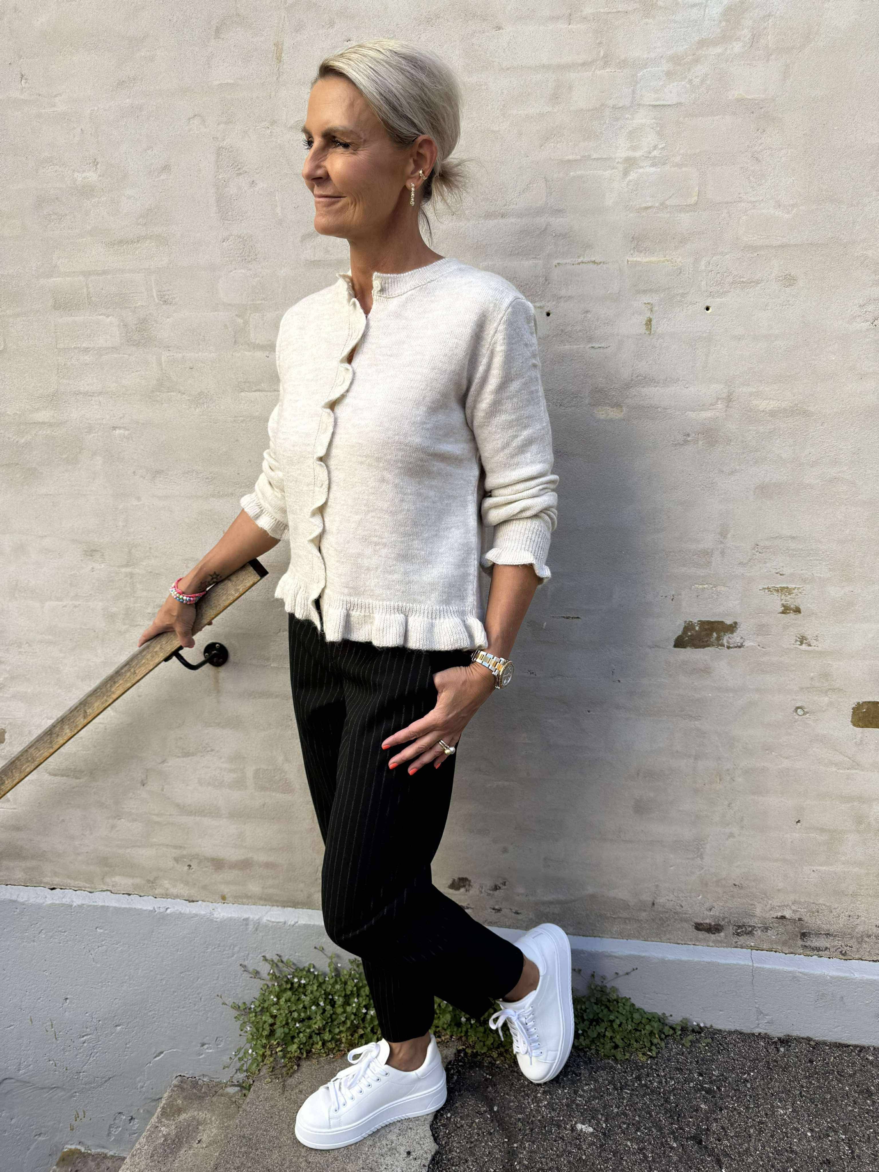 LETTY FRILL CARDIGAN - Birch/MELANGE