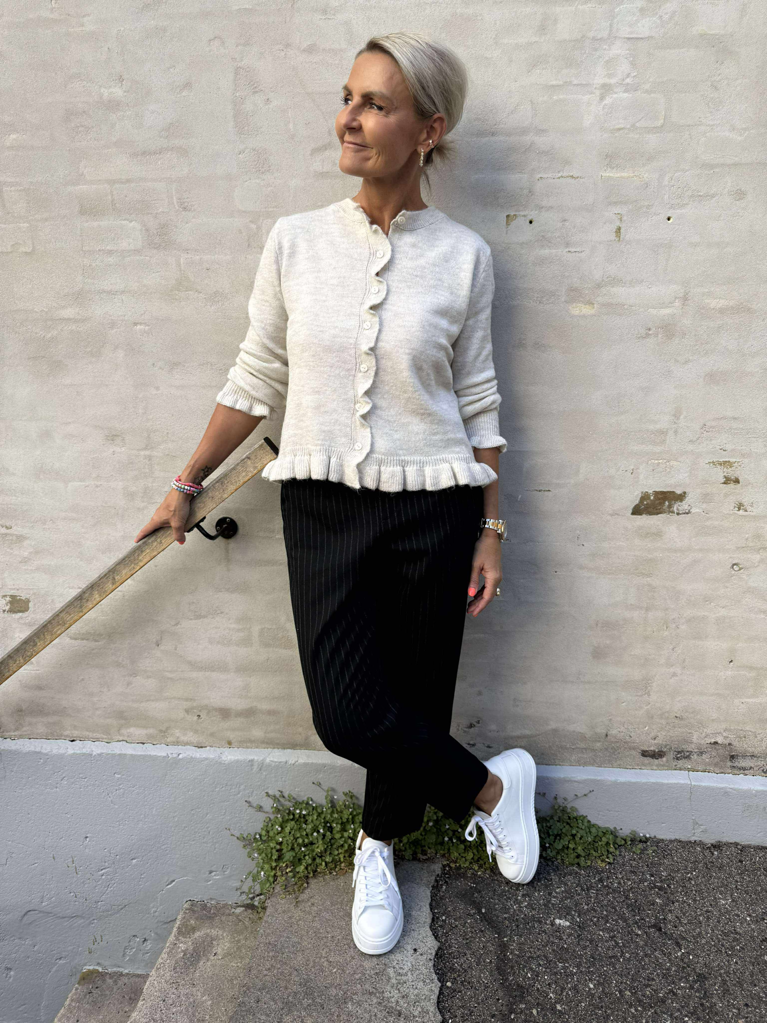 LETTY FRILL CARDIGAN - Birch/MELANGE