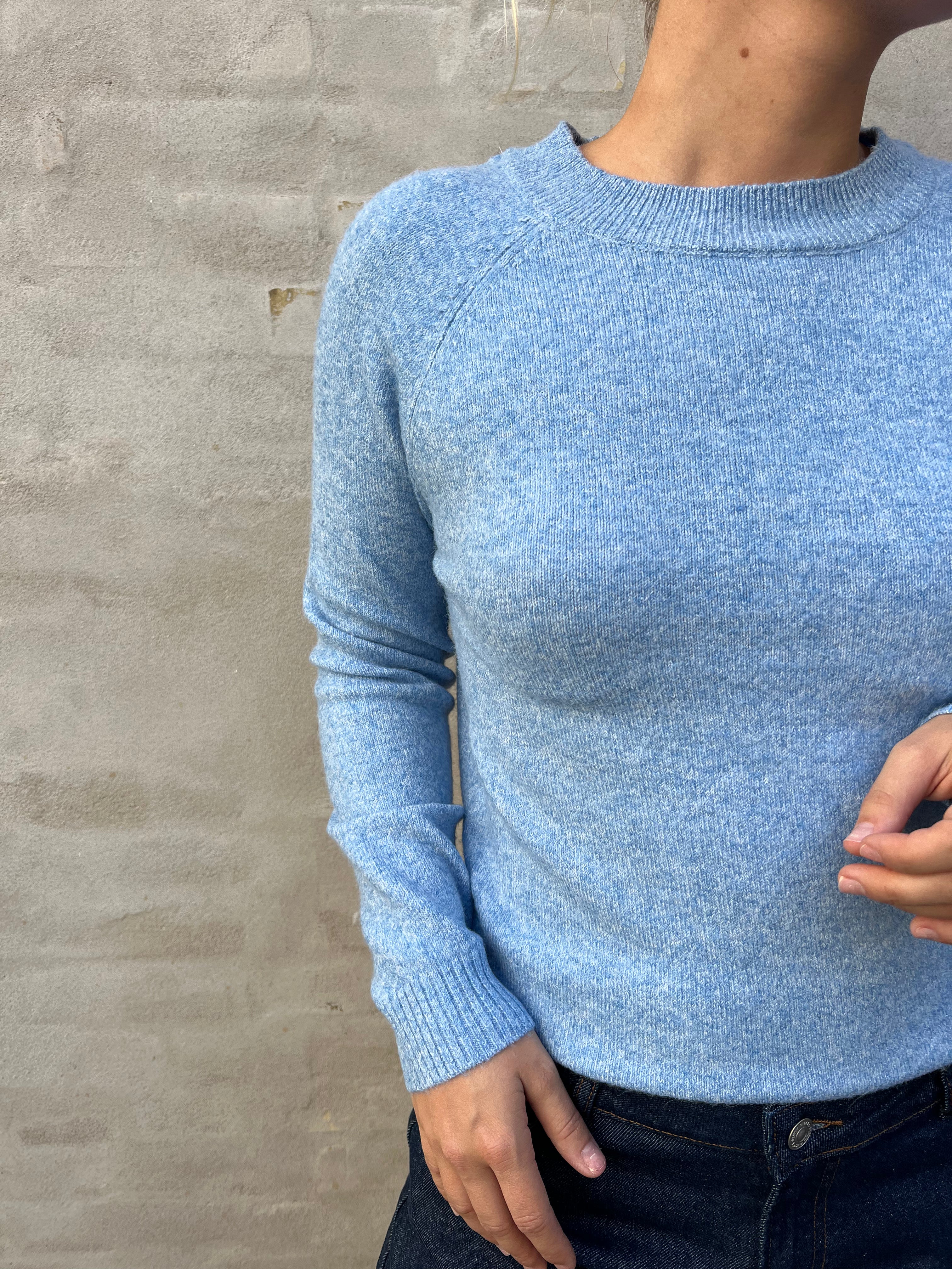 DOFFY O-NECK BLOUSE - Blue Jasper MELANGE